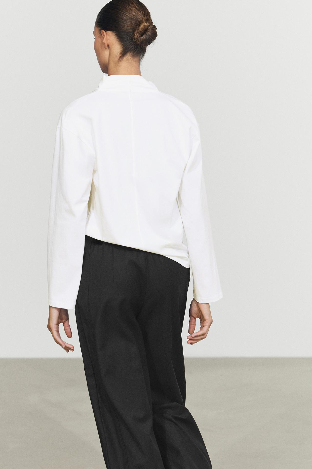 100% cotton draped neckline T-shirt — Off white
