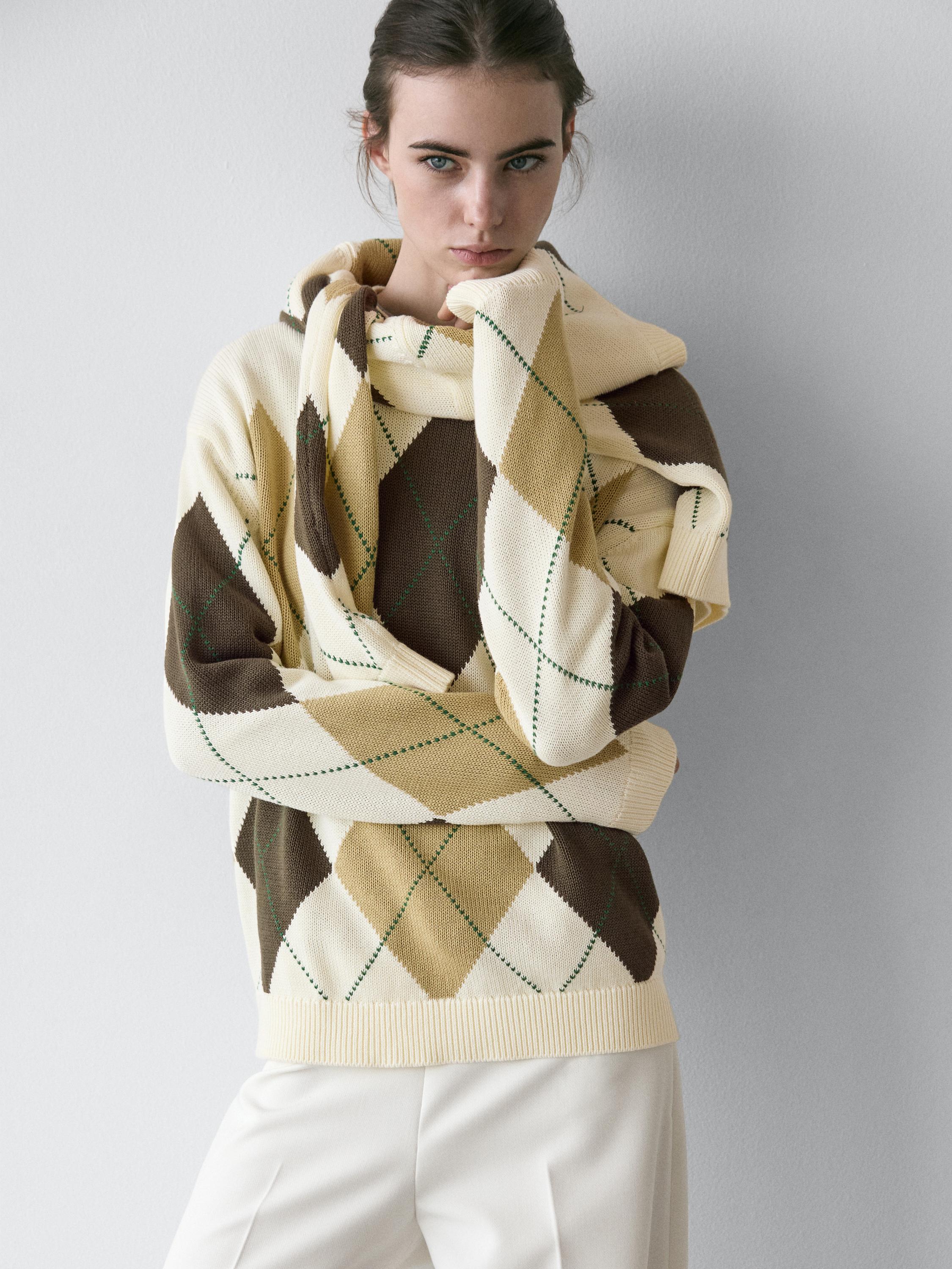 Knitted jumper with diamond detail in cotton