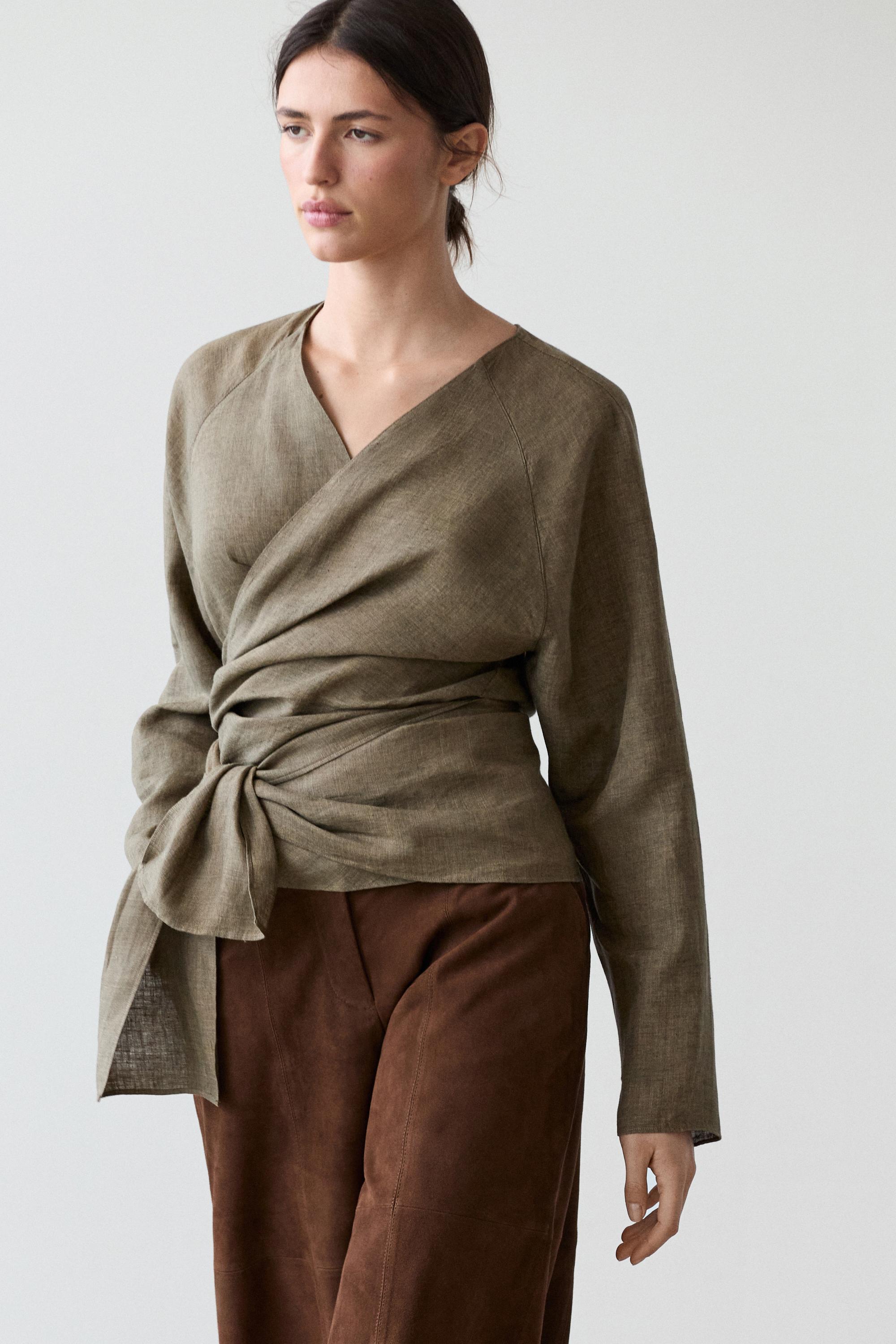 100% linen shirt with tie detail — GREEN