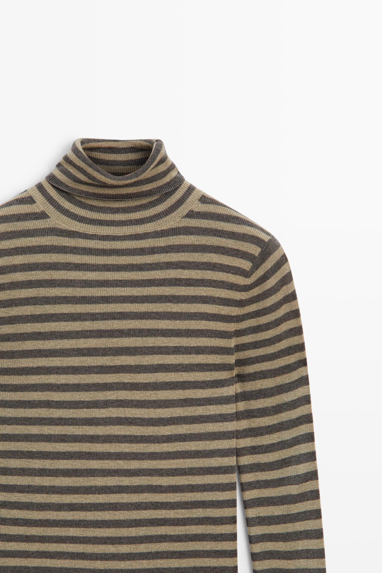 Striped turtleneck knit sweater — MOLE BROWN