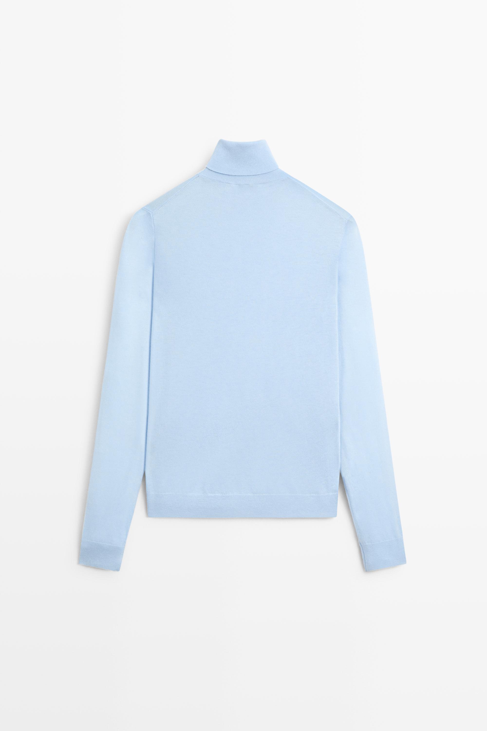 Wool-blend turtleneck knit sweater — SKY BLUE