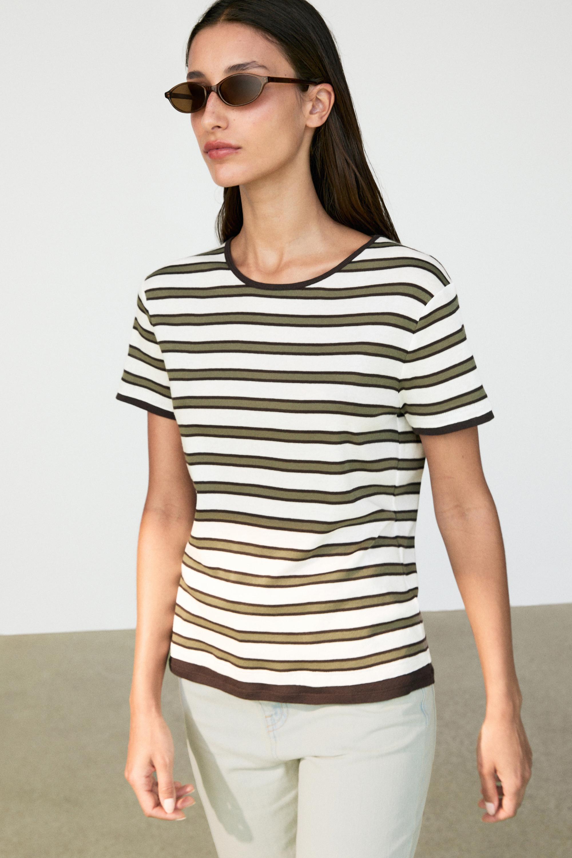 Massimo Dutti %100 pamuklu kısa kollu çizgili t-shirt görsel 8