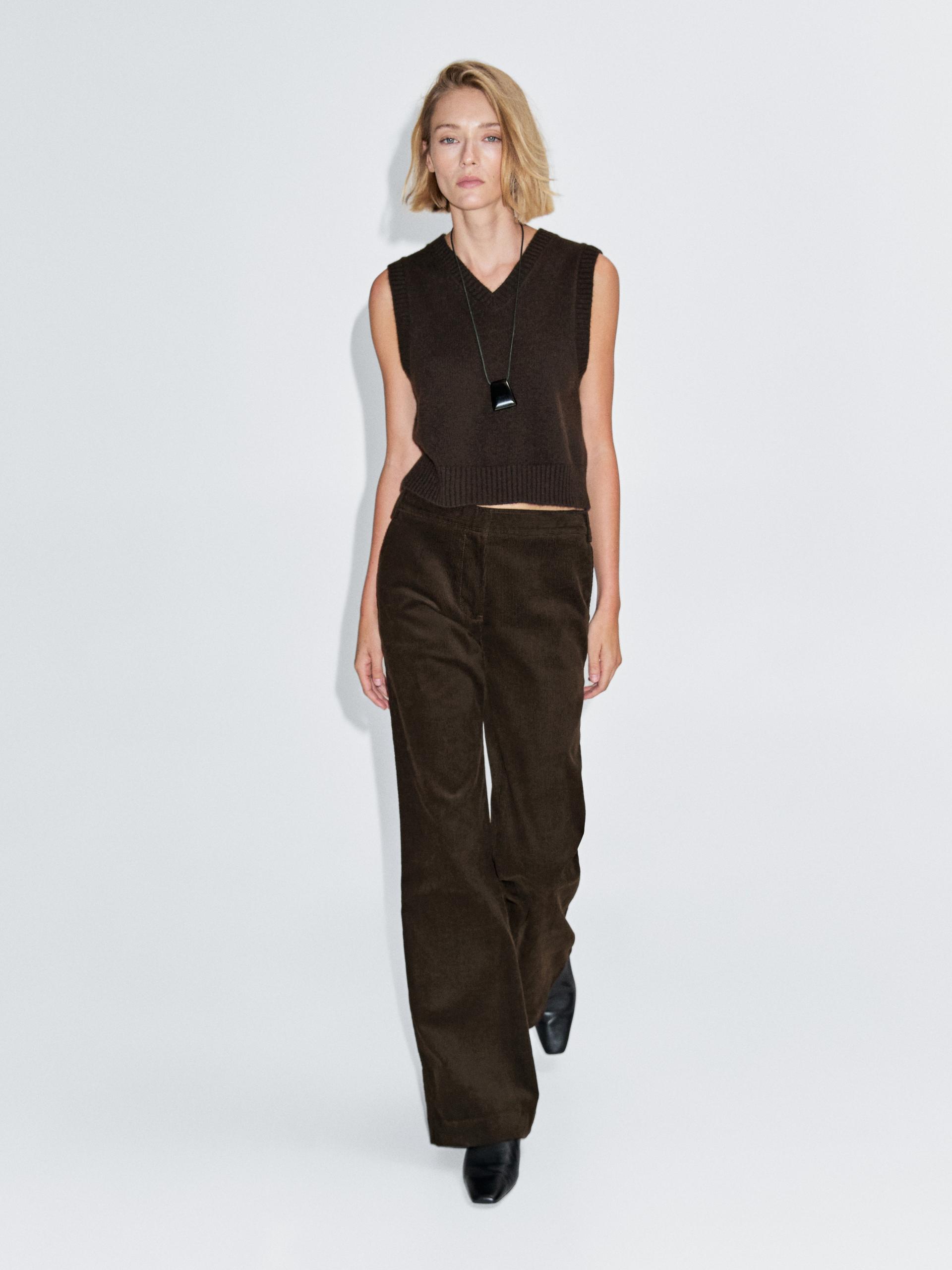Pantalon Flare En Velours Côtelé - Chocolat - 34 - Massimo Dutti - Femme