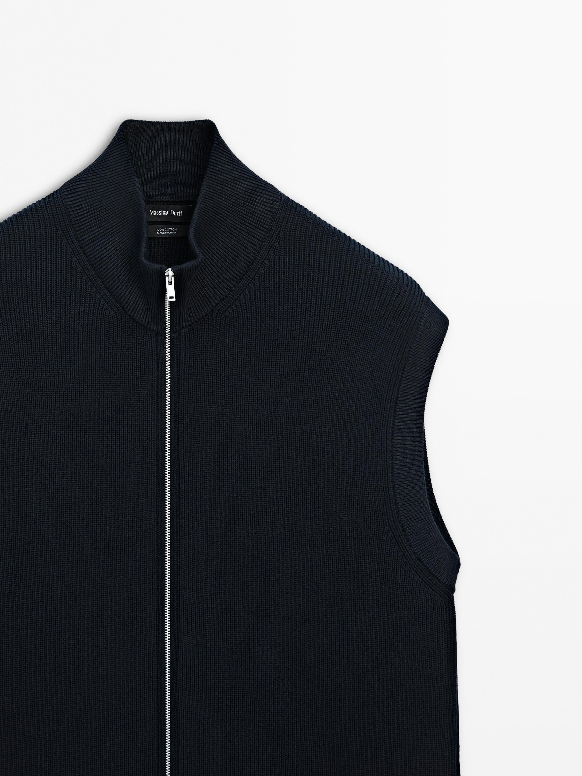 Cotton knit vest with zip