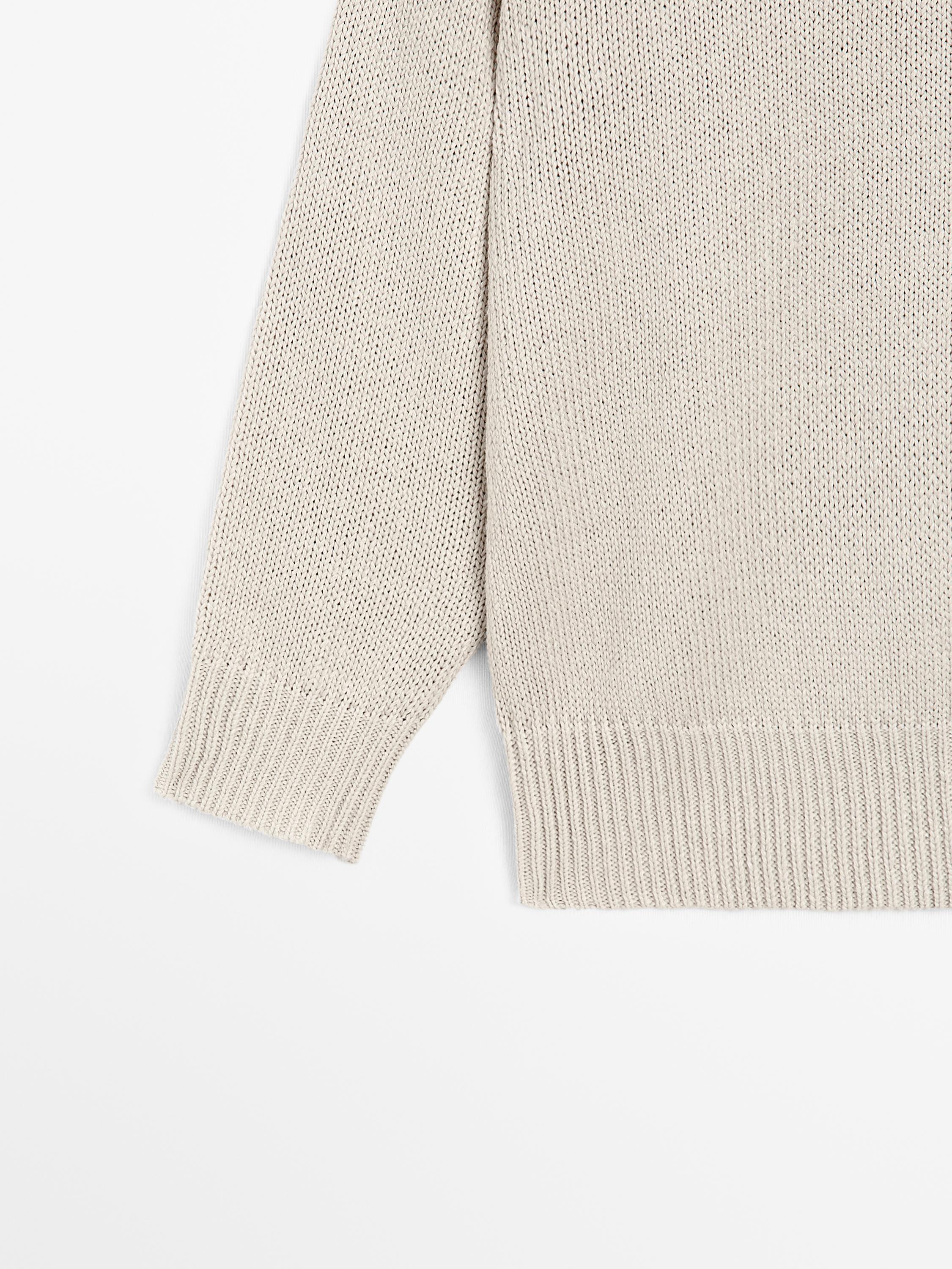 Linen blend knit crew neck sweater