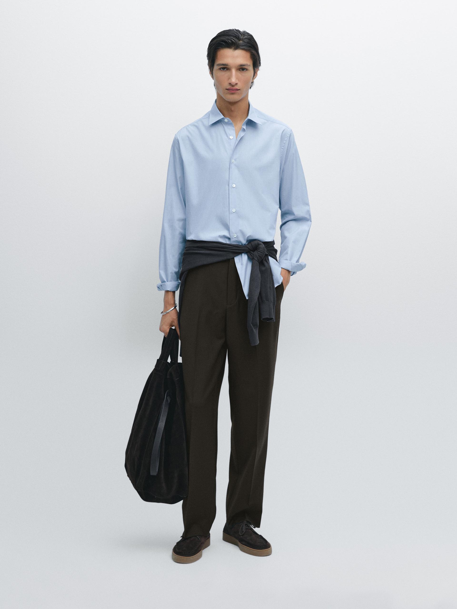 Chemise Regular Fit 100 % Coton - Celeste - Xl - Massimo Dutti - Homme