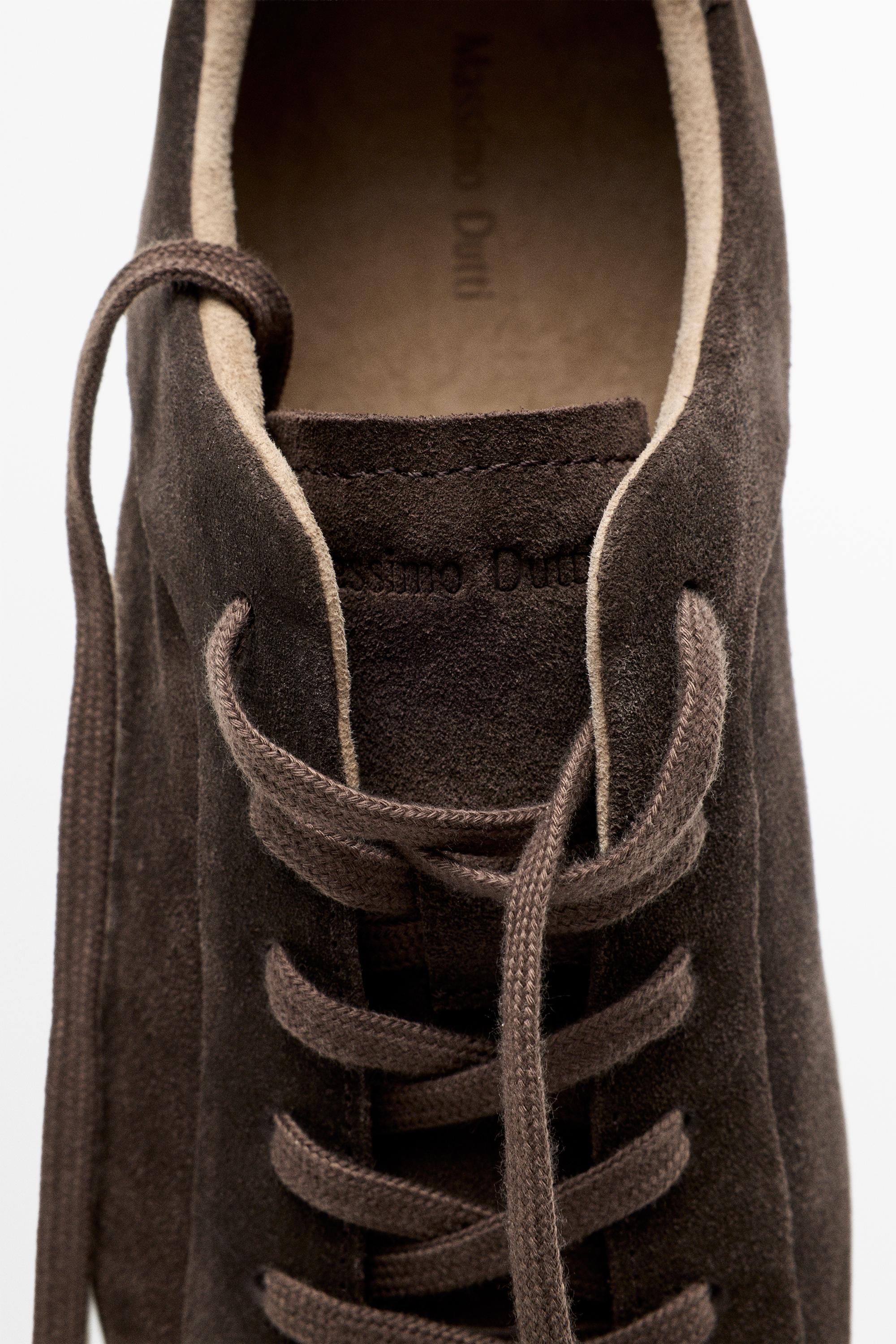 Leather trainers with lug sole — BROWN