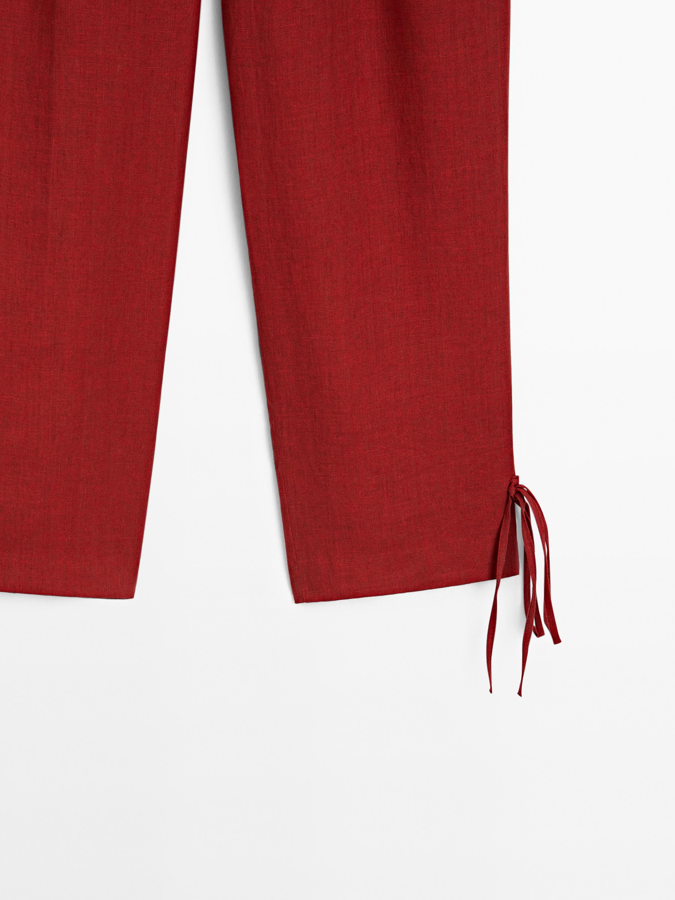 100% linen trousers with bow detail