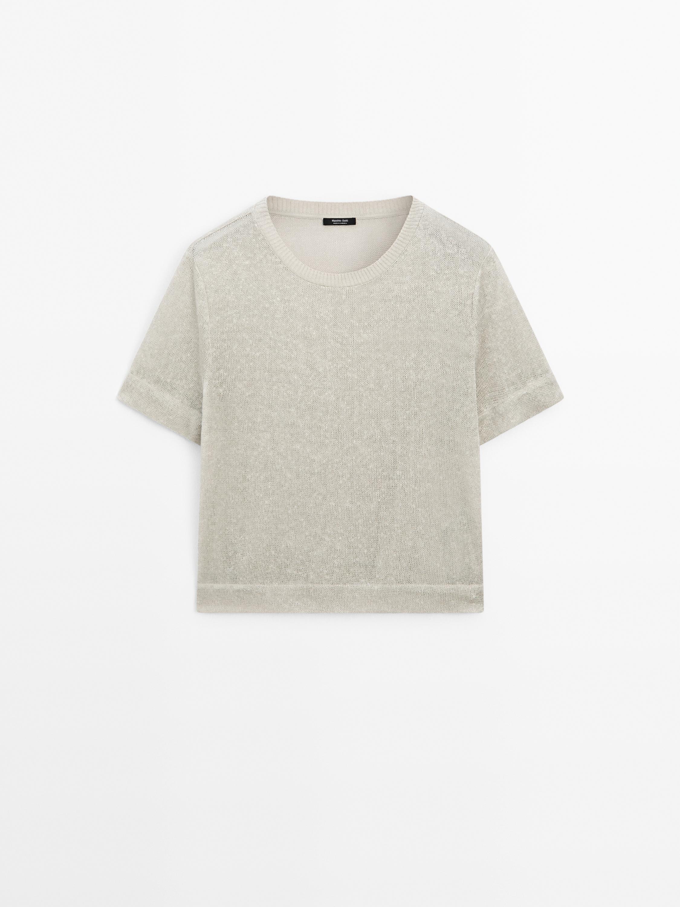 100% linen cutwork T-shirt