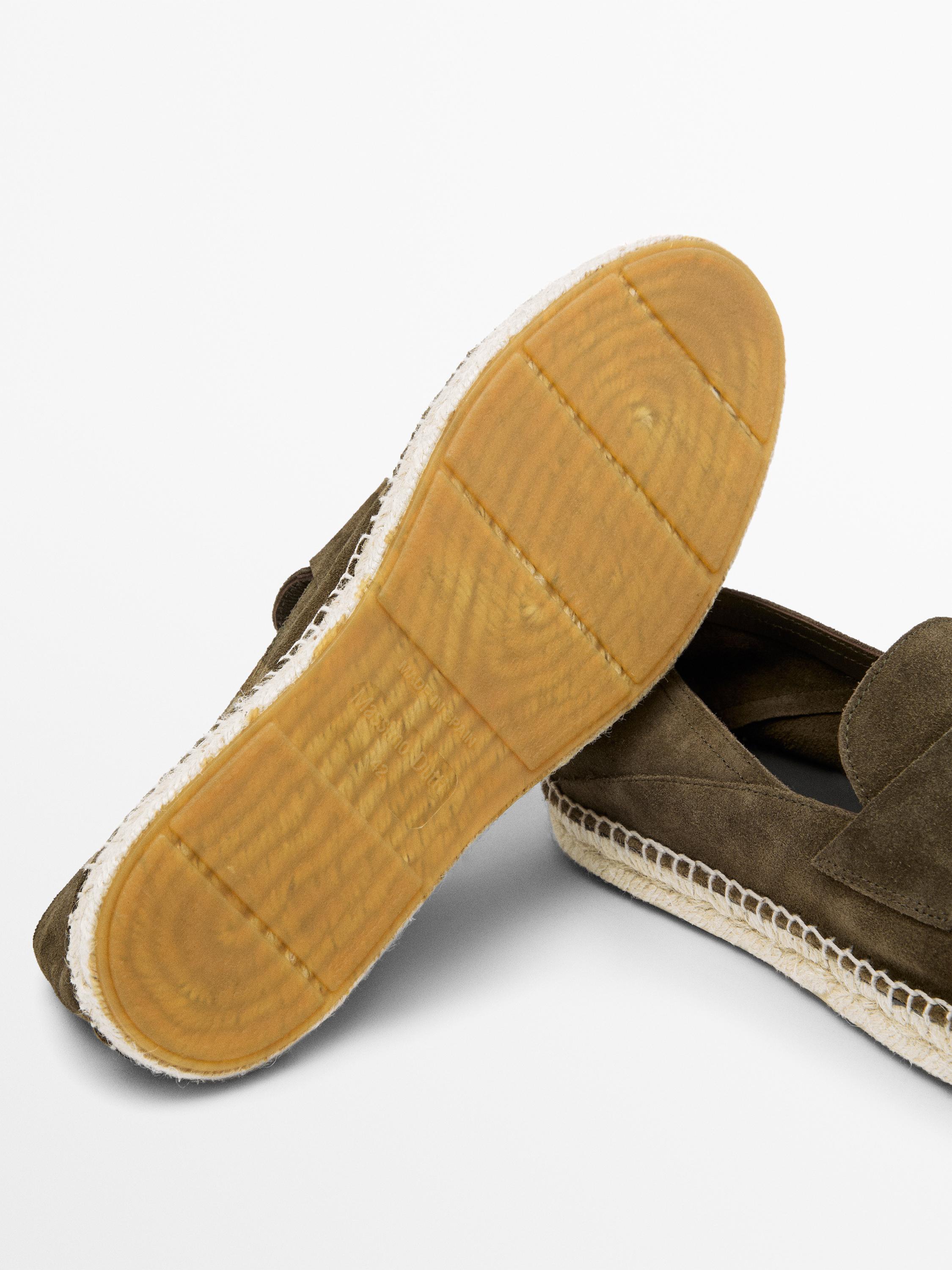 Split leather espadrilles with penny strap — KHAKI