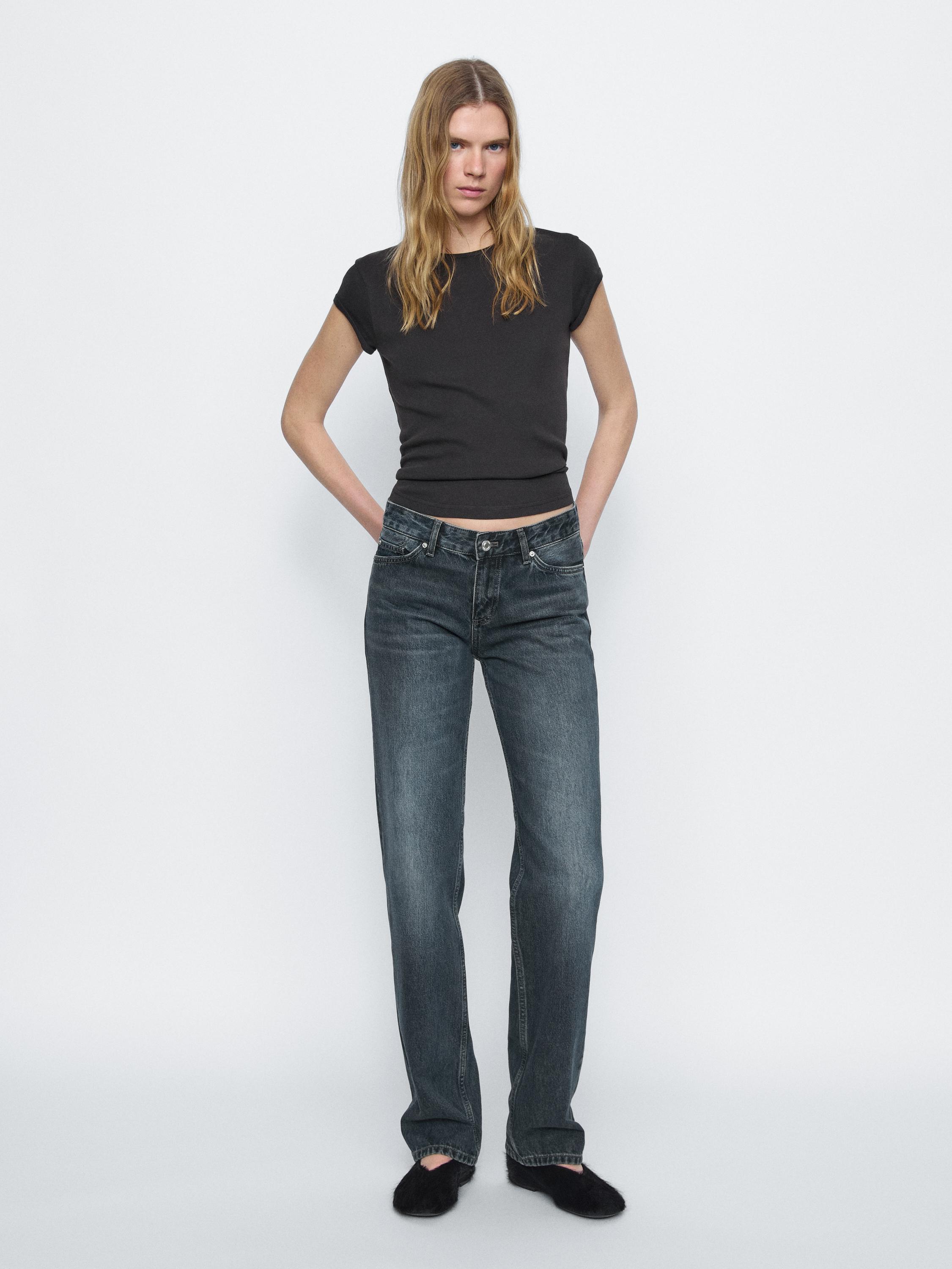 Straight-leg low-rise cotton jeans · Dark Blue · Dressy