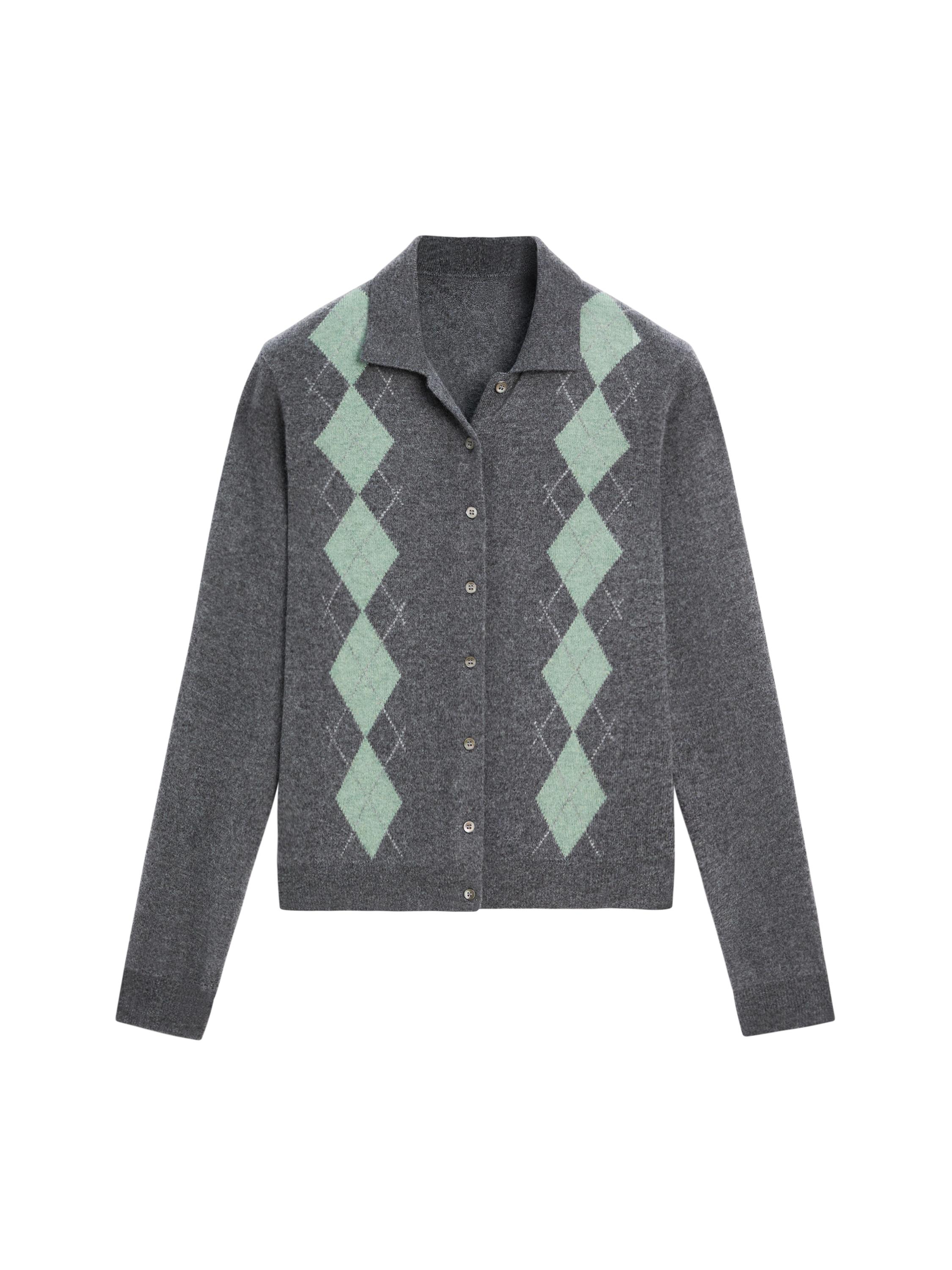 Wool blend argyle knit cardigan · Dark Grey · Cardigan | Massimo Dutti