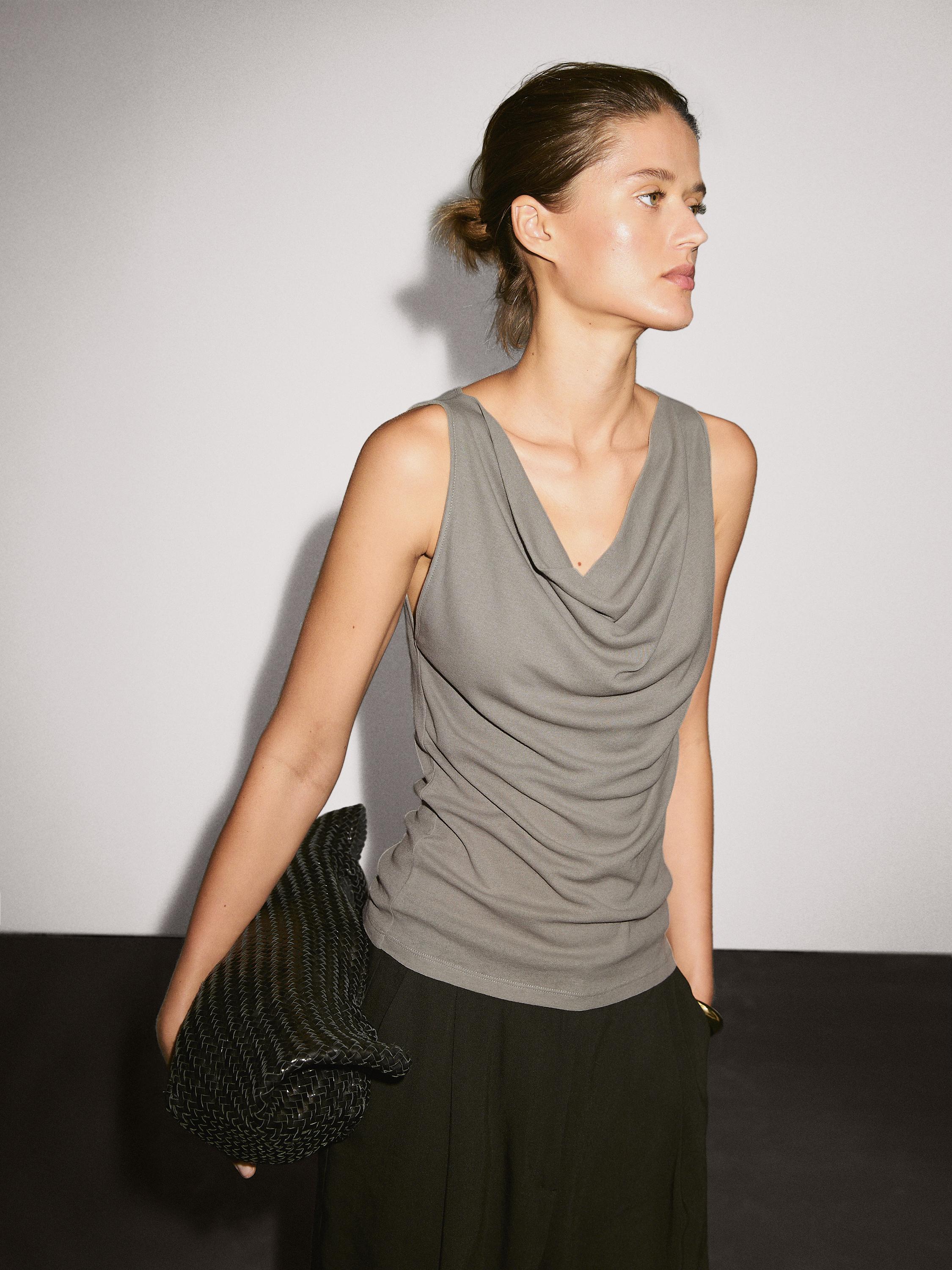 100% cotton top with draped neckline