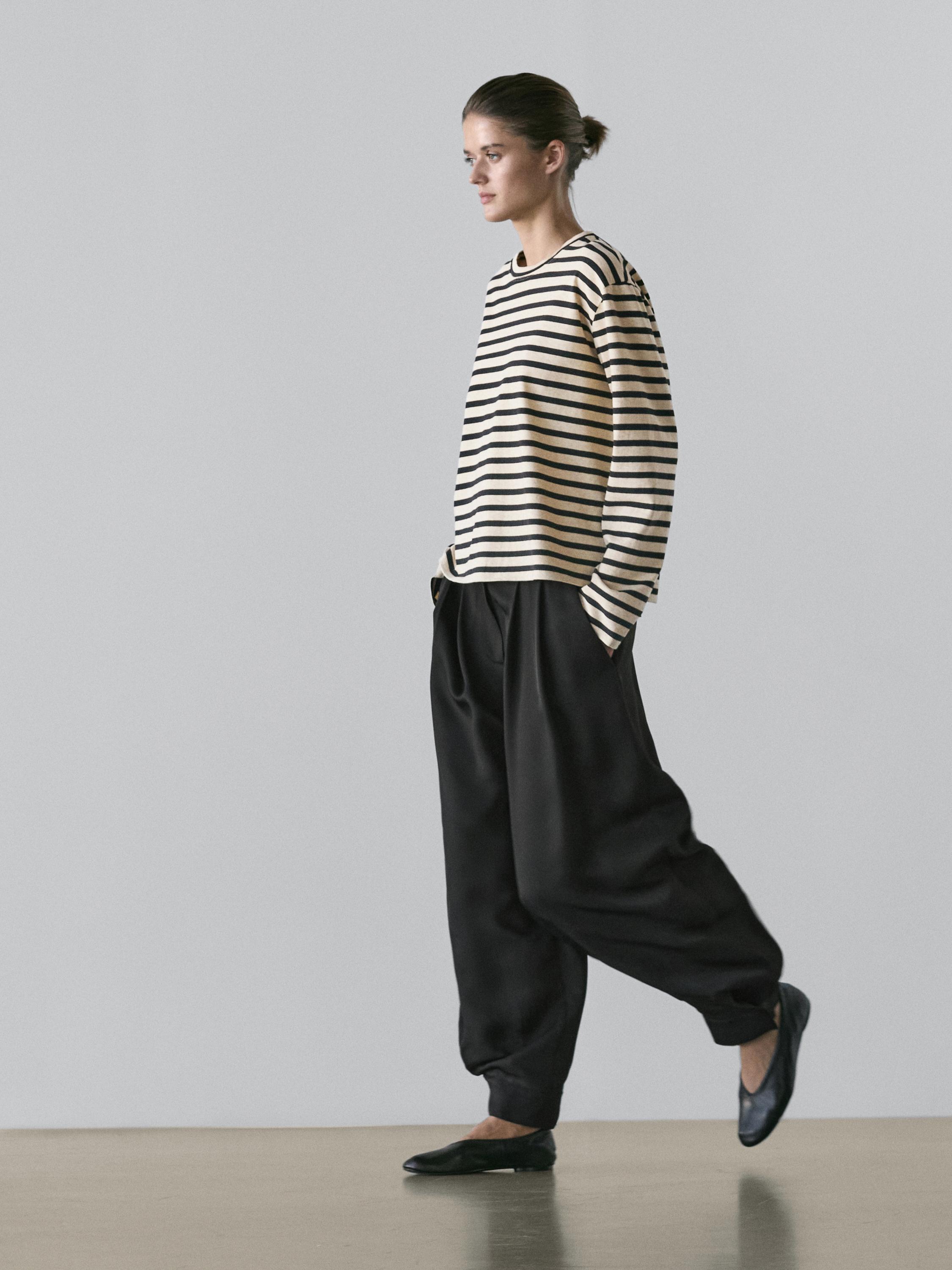 Sarouel trousers in flowing fabric — BLACK
