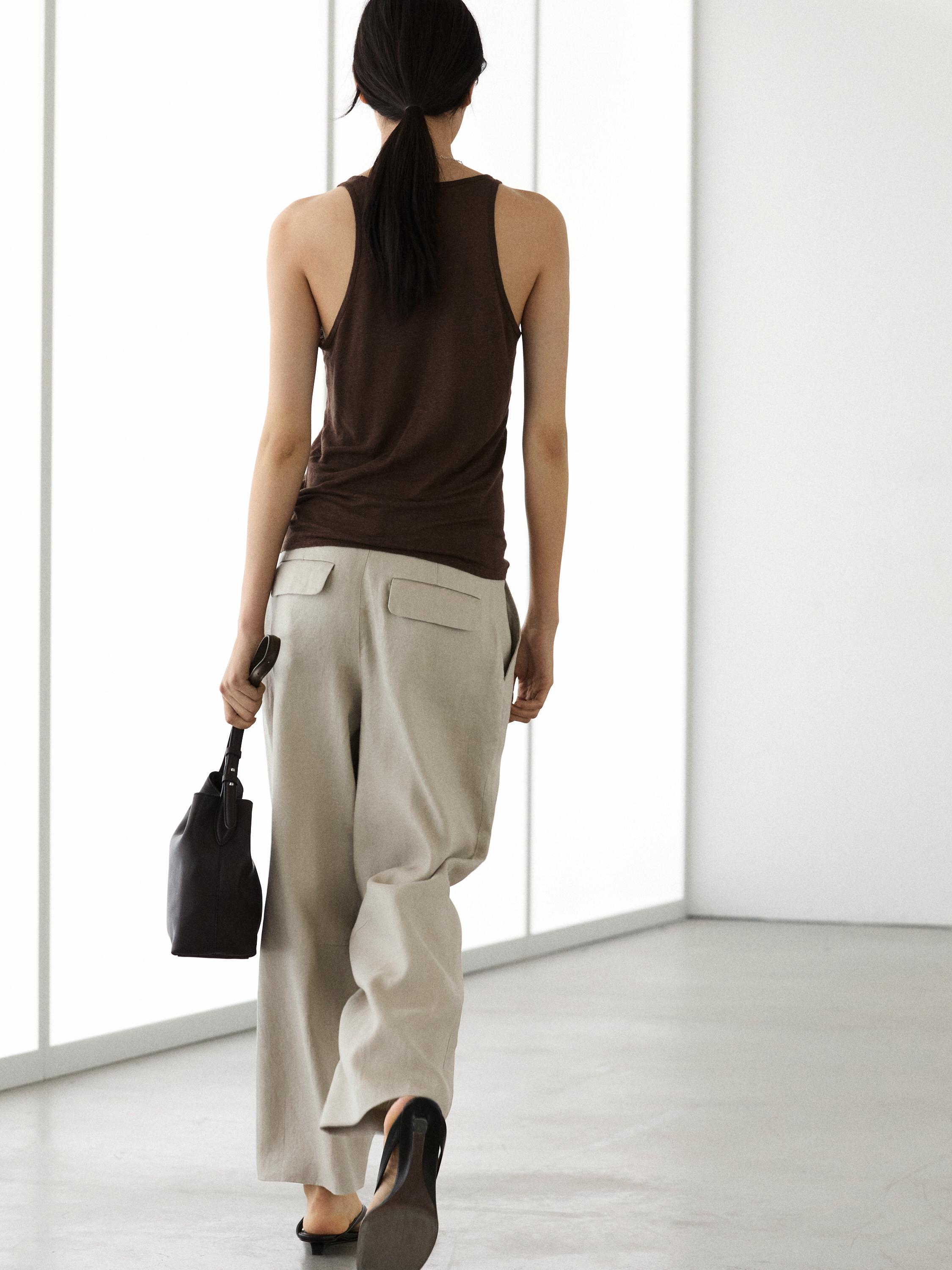 Flowing 100% linen trousers — STONE