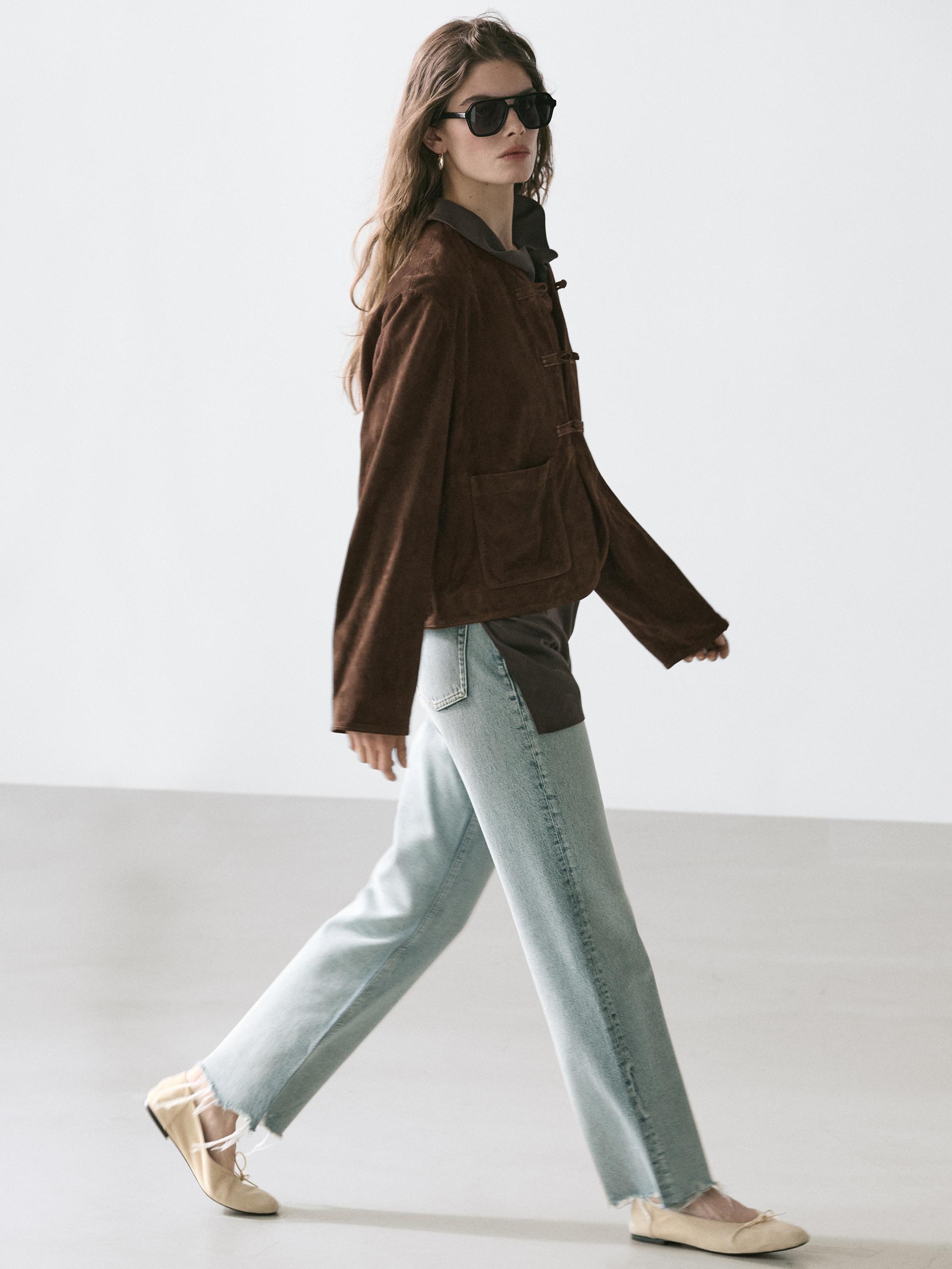 Short suede leather jacket — BROWN