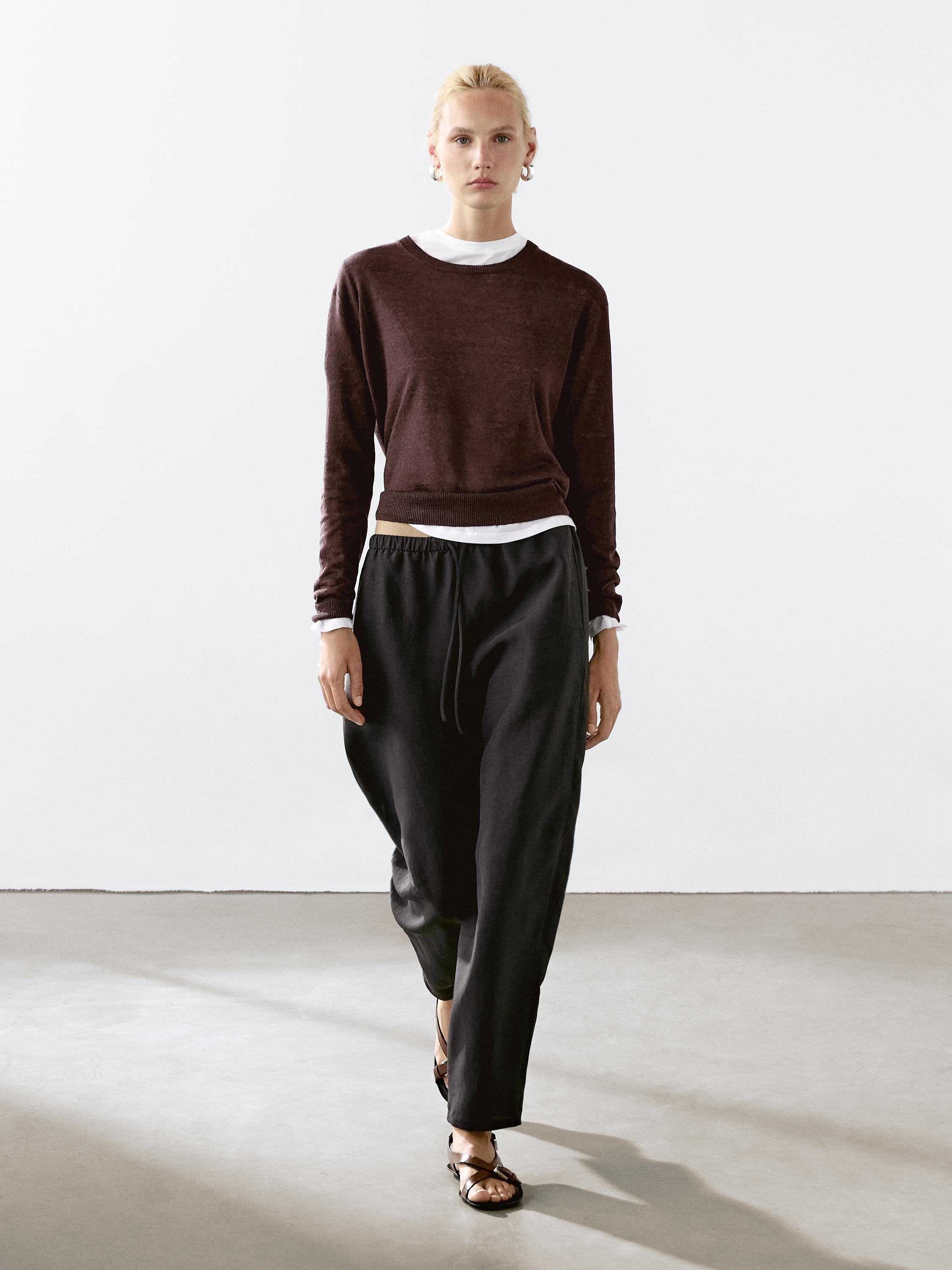 100% linen knit crew neck sweater