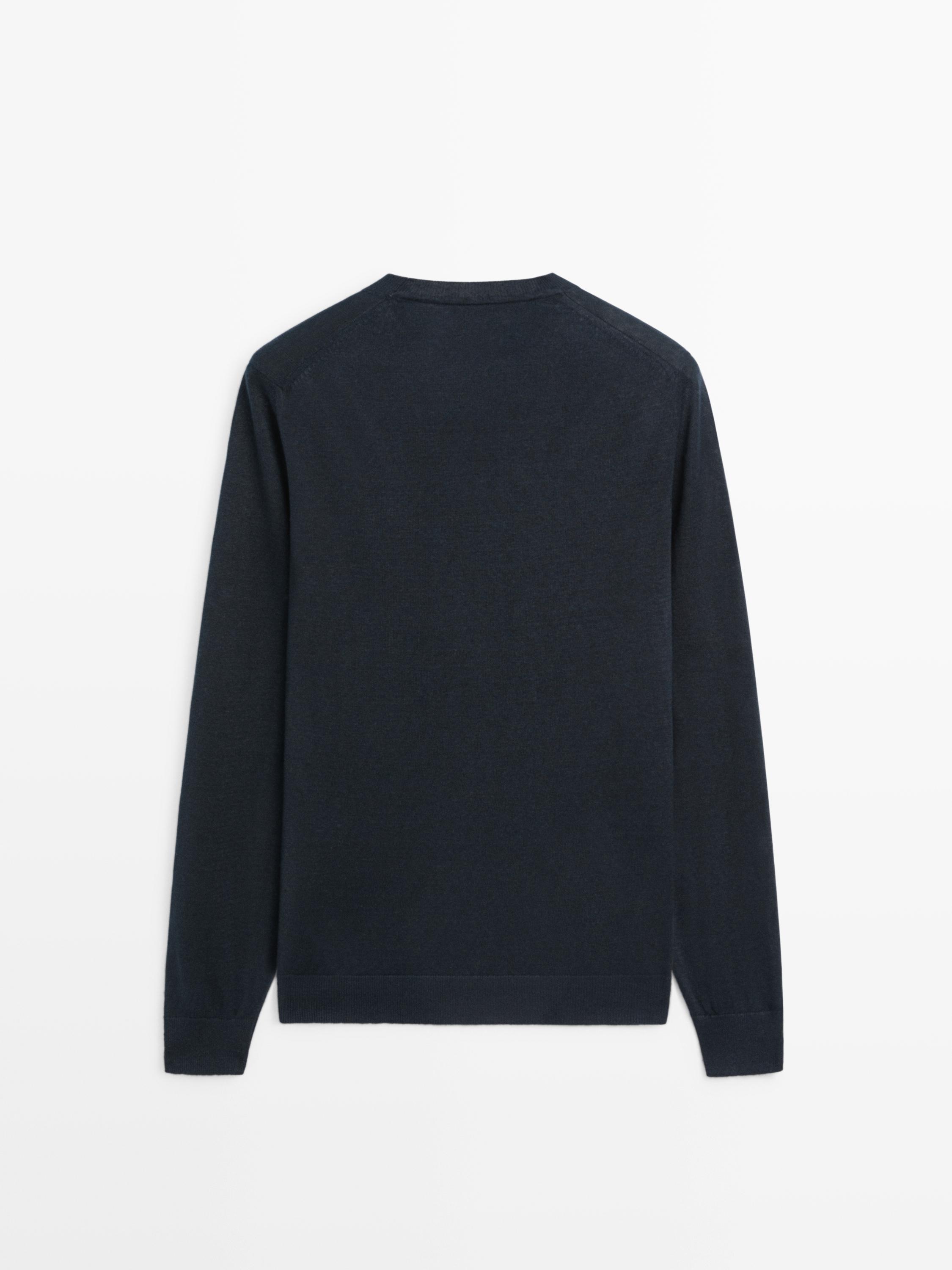 100% linen knit crew neck sweater — NAVY BLUE