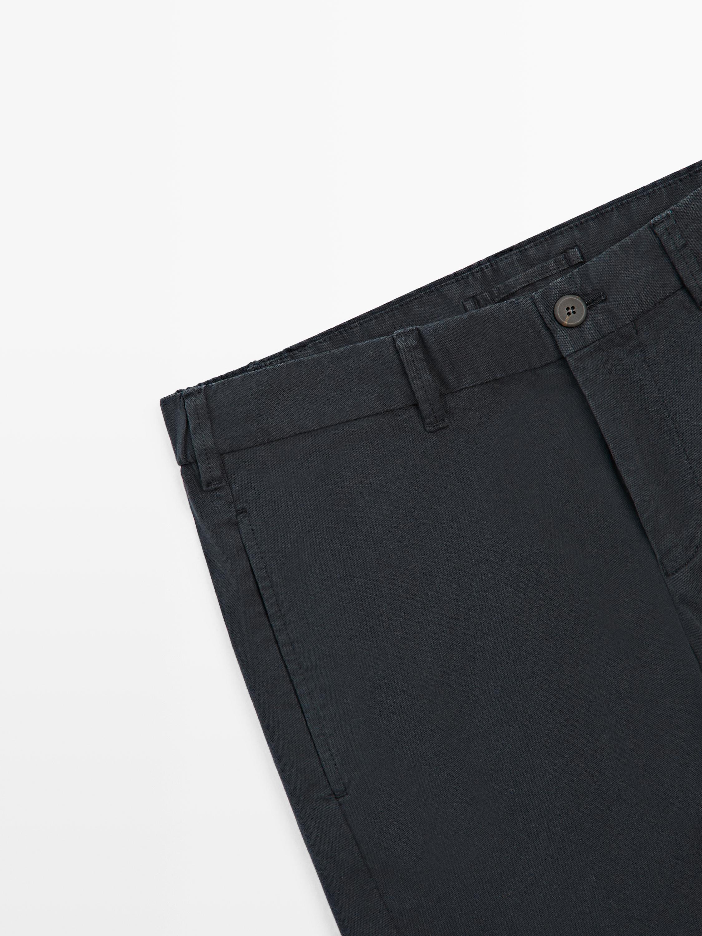 Cotton blend slim fit trousers — NAVY BLUE