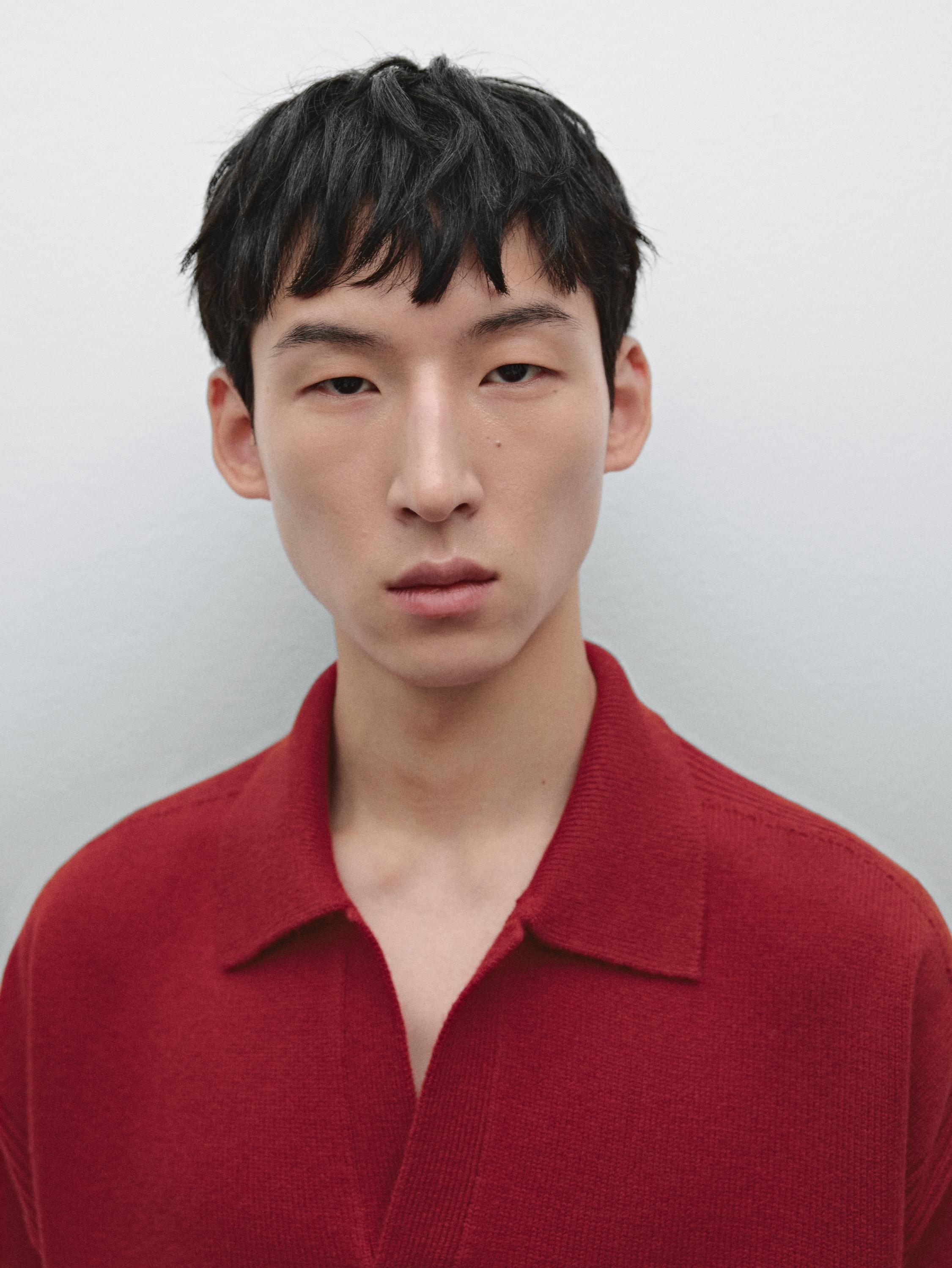 Wool blend polo collar sweater