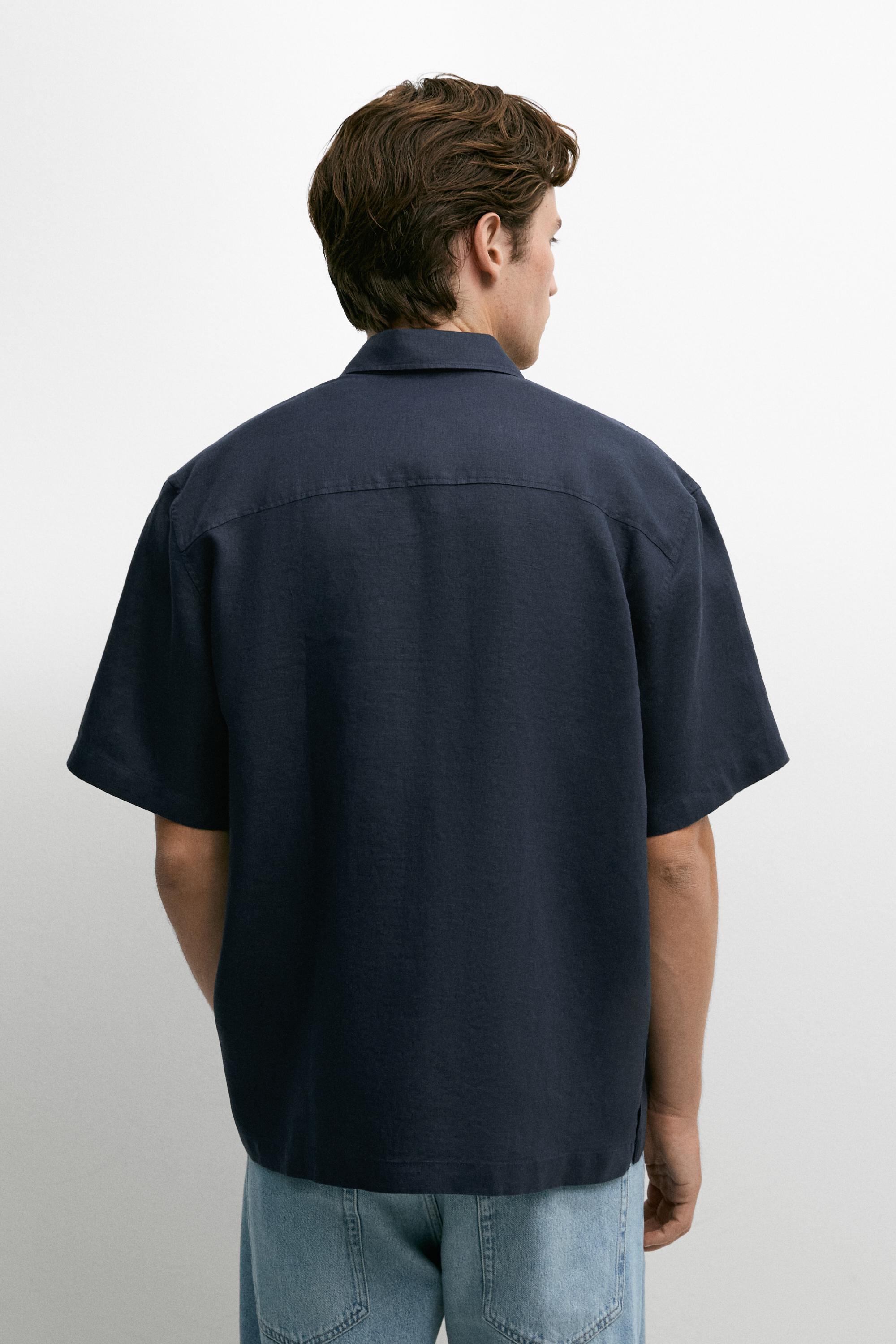 100% linen short sleeve shirt — NAVY BLUE