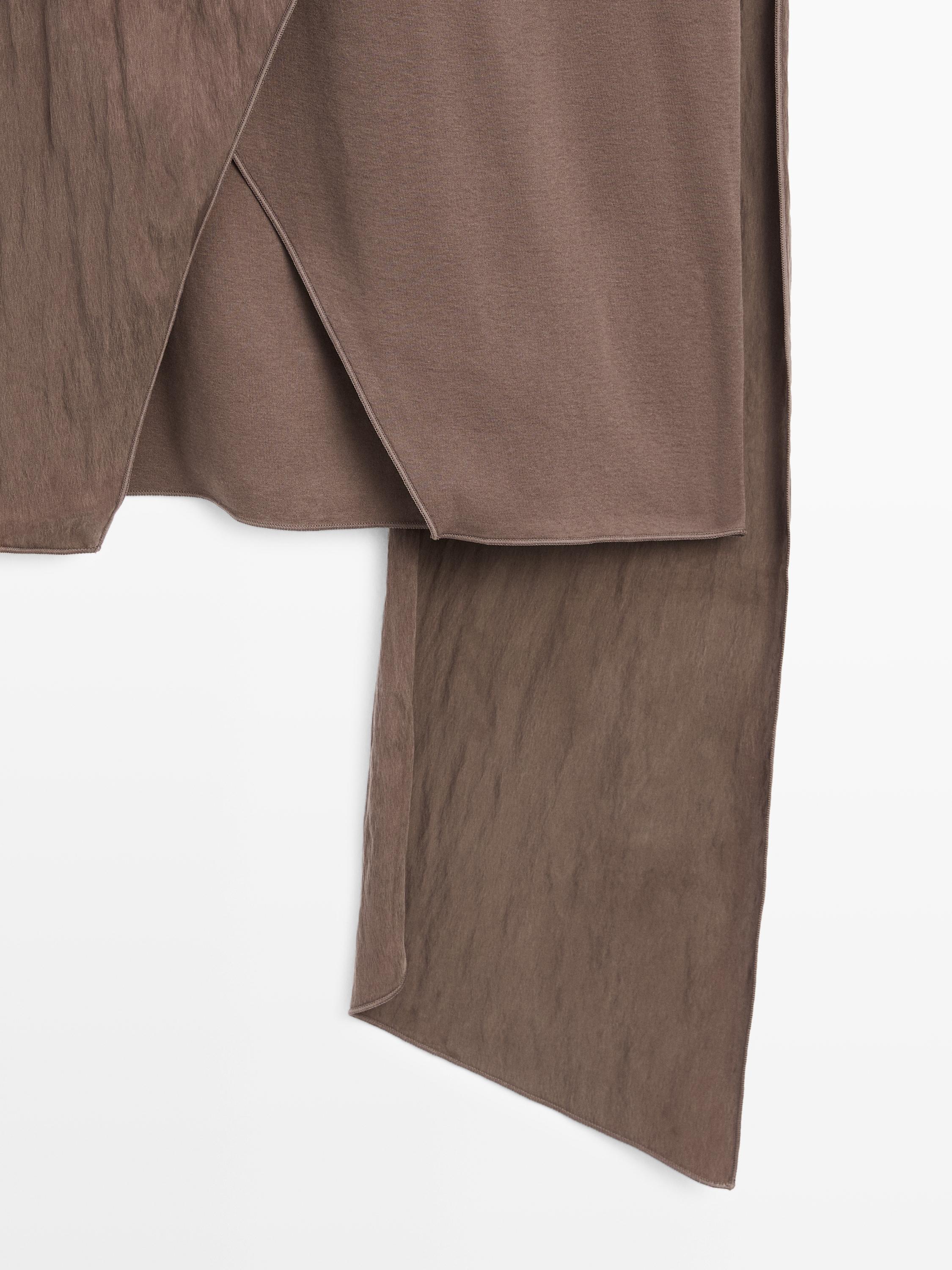 Crossover top with shoulder scarf detail — BROWN