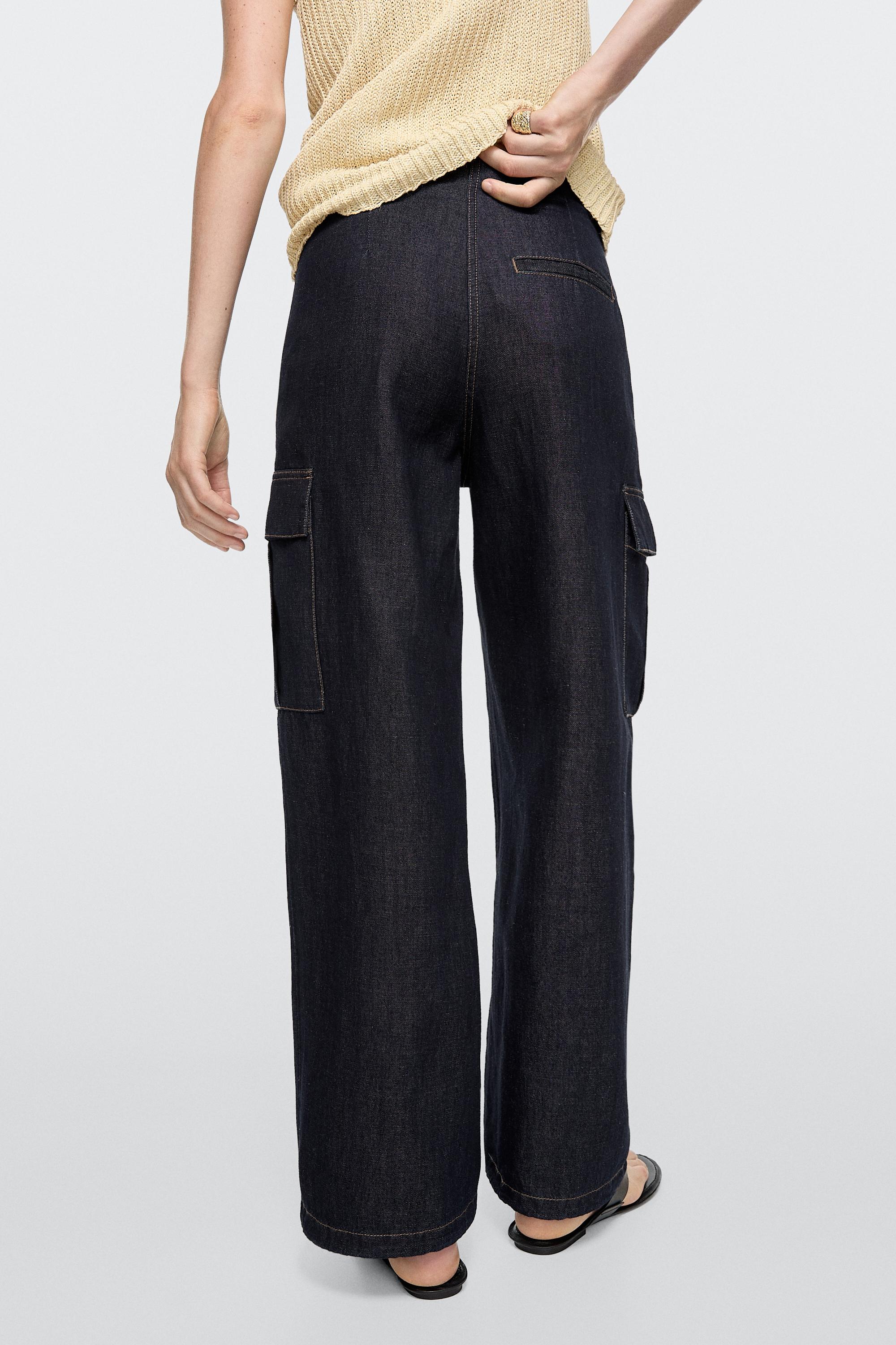 Linen blend cargo jeans — DARK BLUE