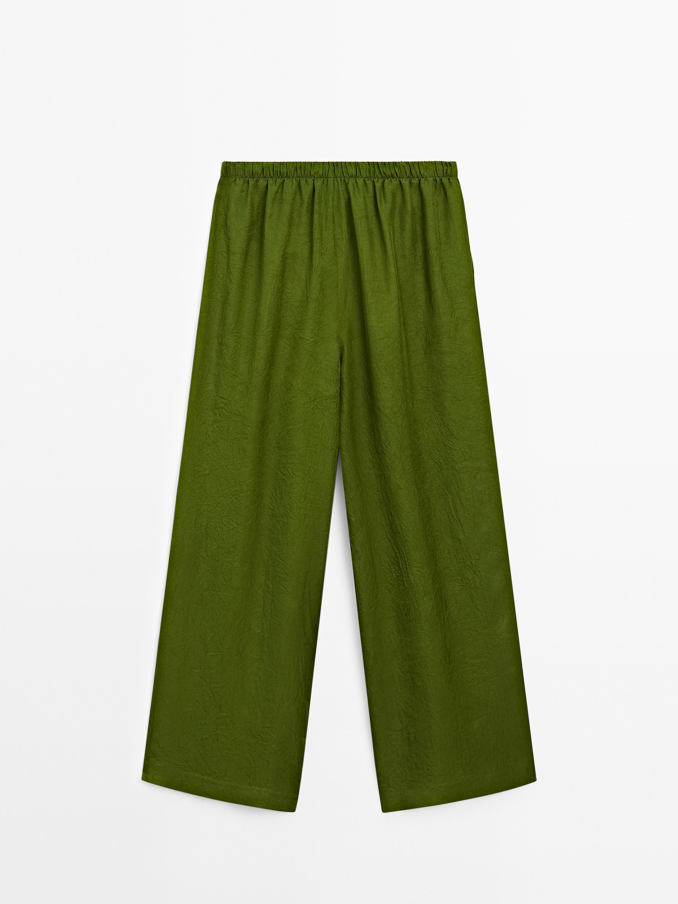 Flowing satin trousers with elastic waistband