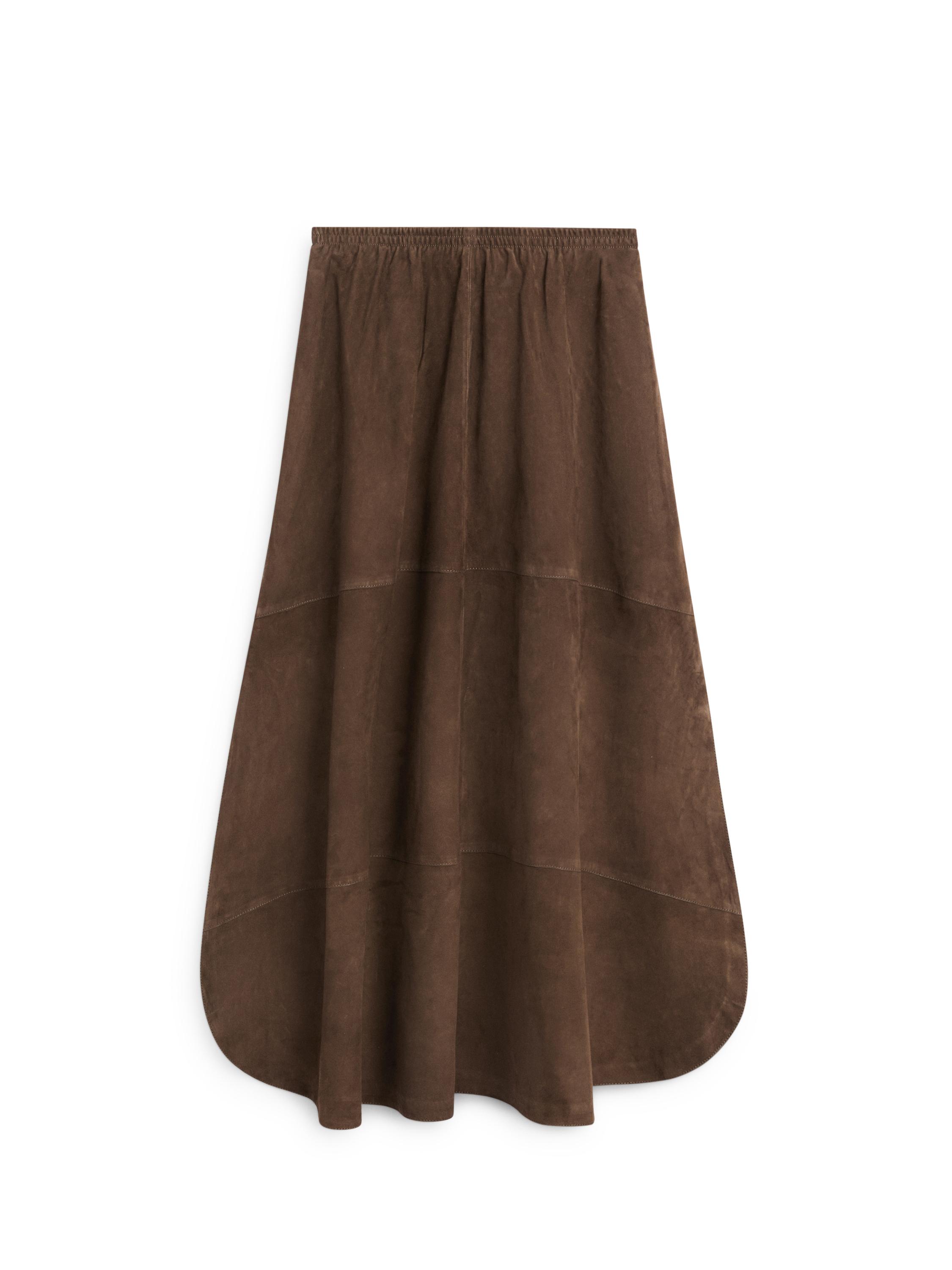 Suede leather midi skirt — BROWN