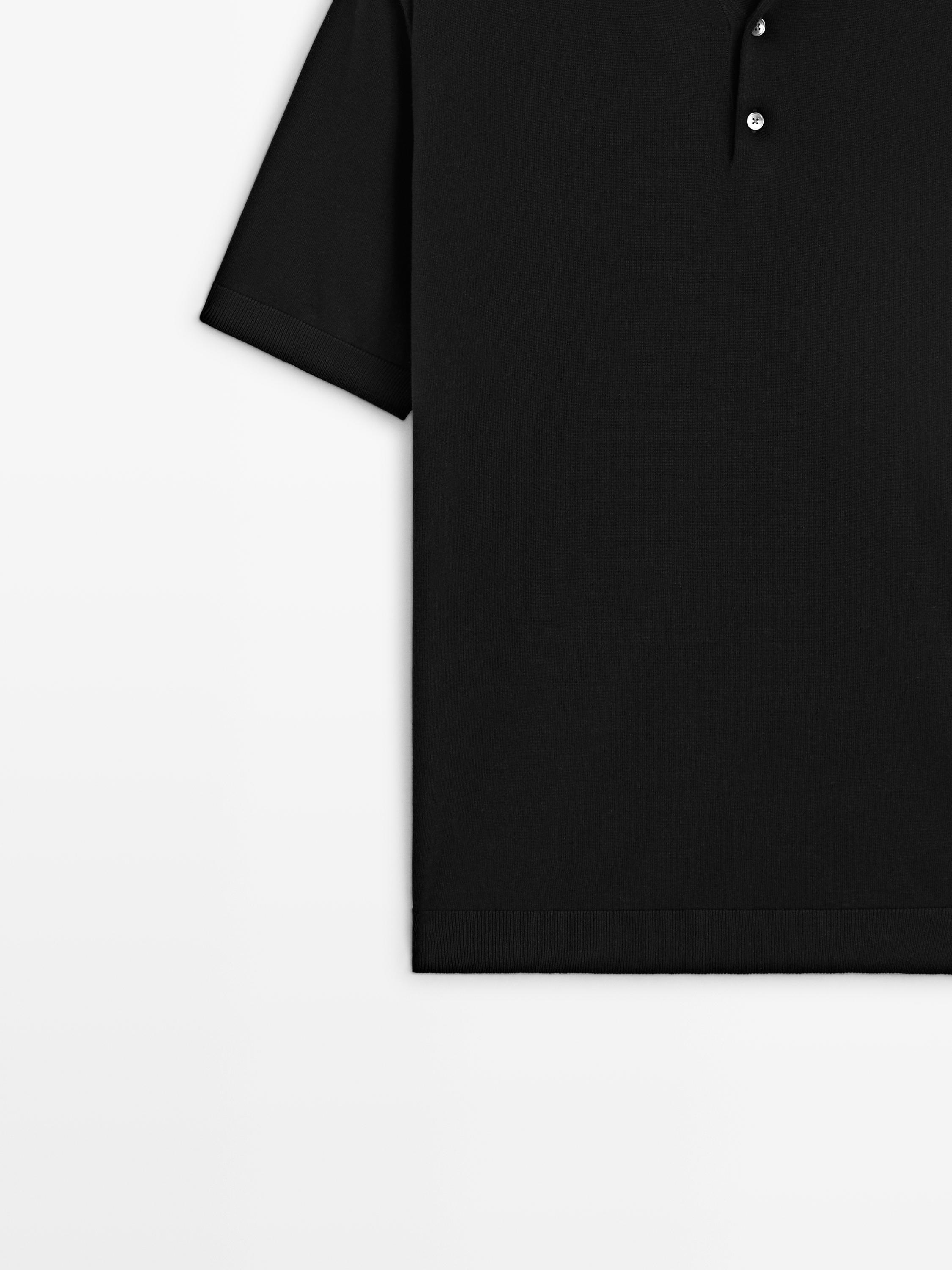 100% cotton knit polo shirt — BLACK
