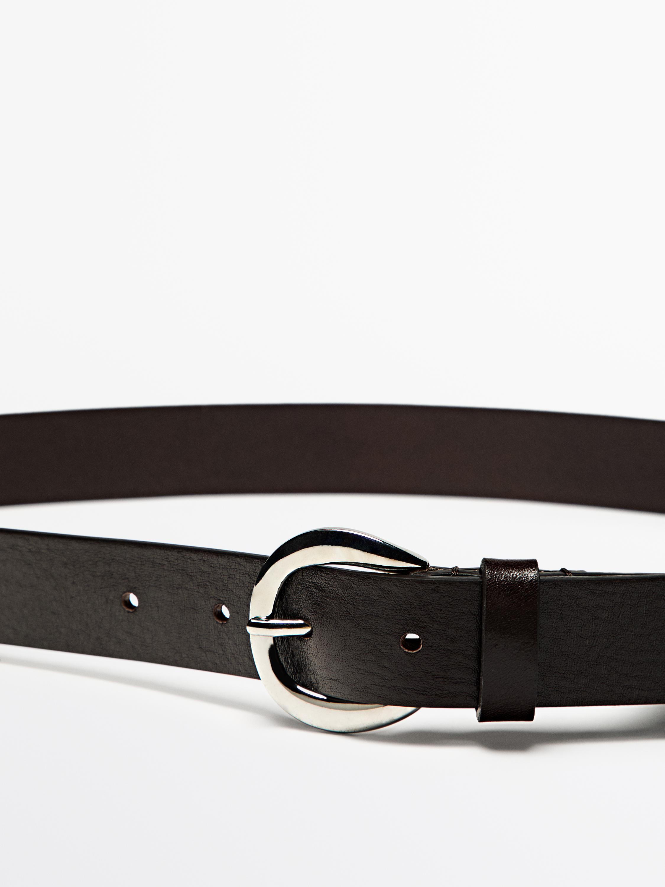 Nappa leather belt with round buckle