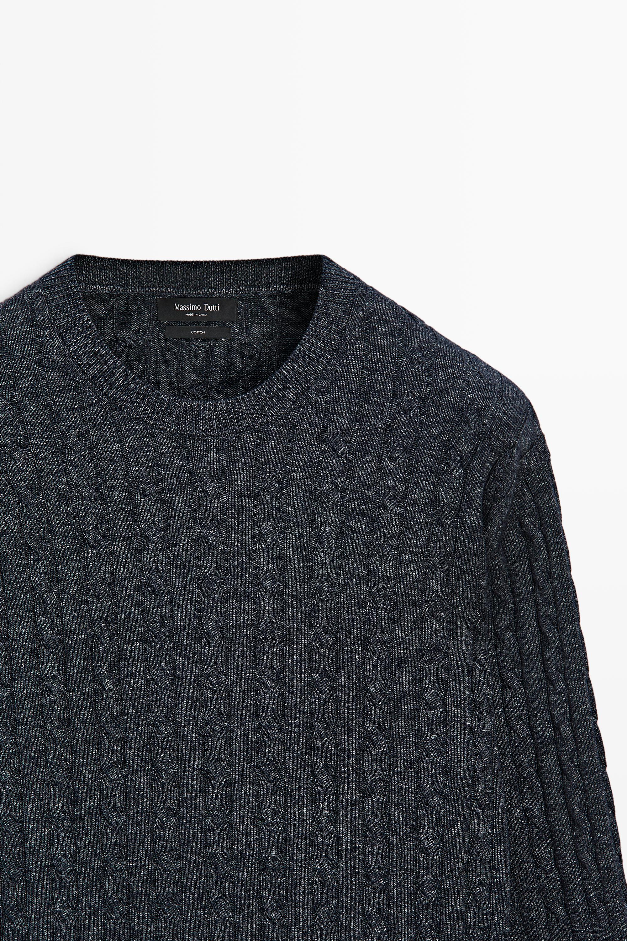 Cable knit round neck sweater — INDIGO