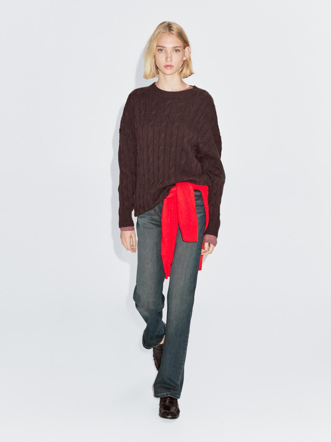 100% cashmere cable-knit sweater — MAROON