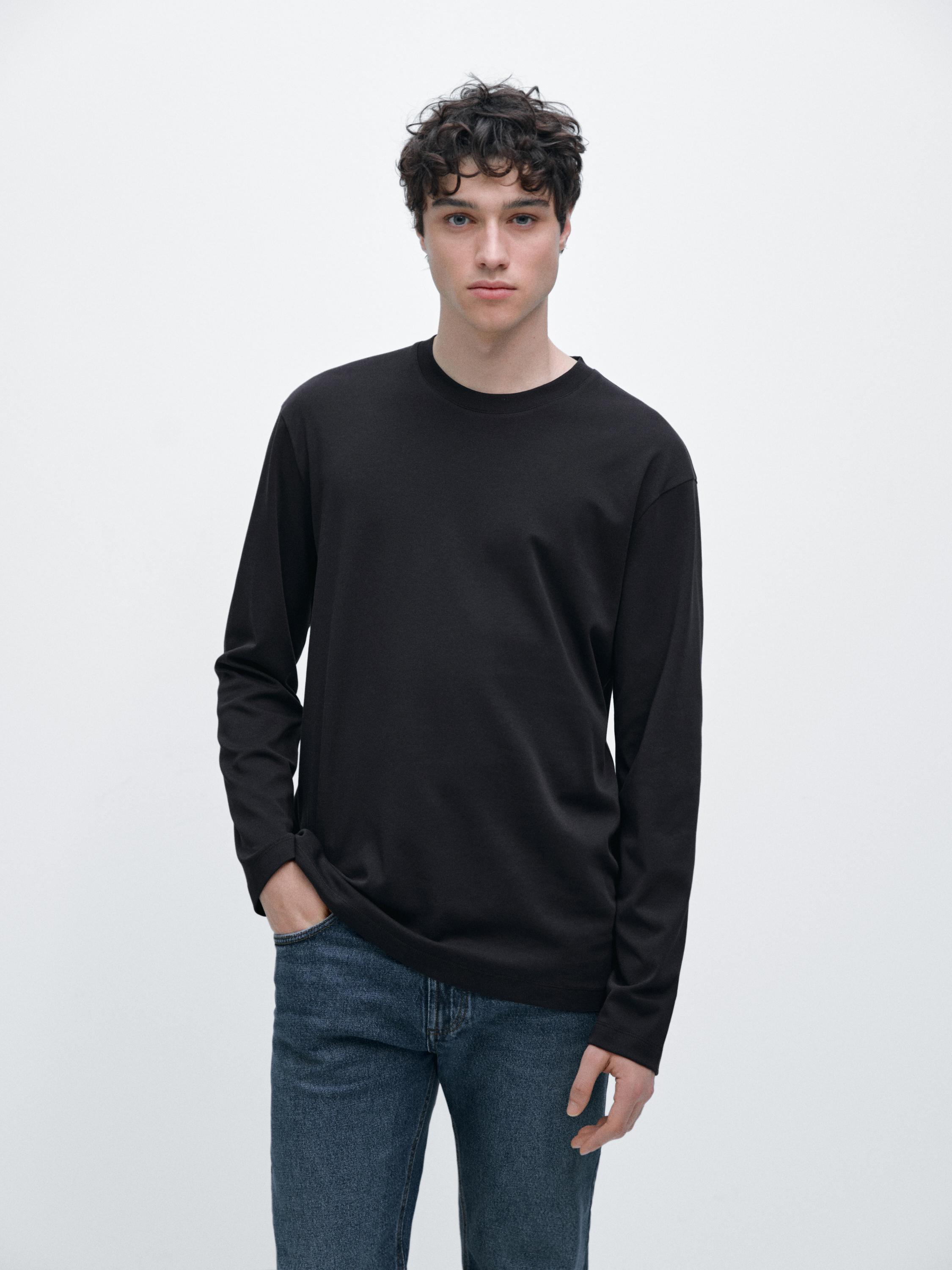 Long sleeve medium weight cotton T-shirt — NAVY BLUE