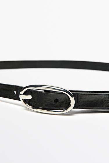Leather belt with oval buckle and textured finish — BLACK 2