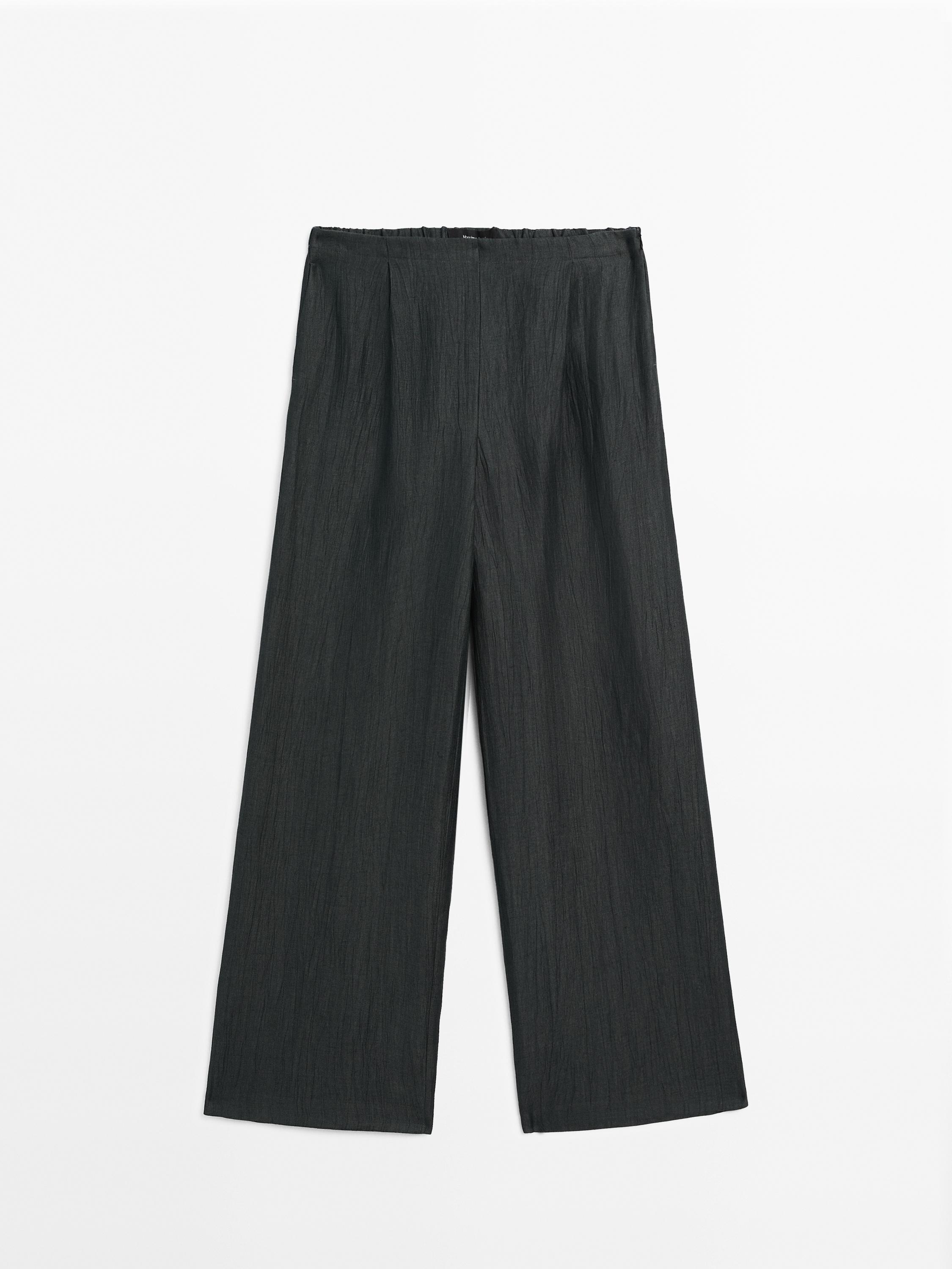 Wide-leg linen blend trousers