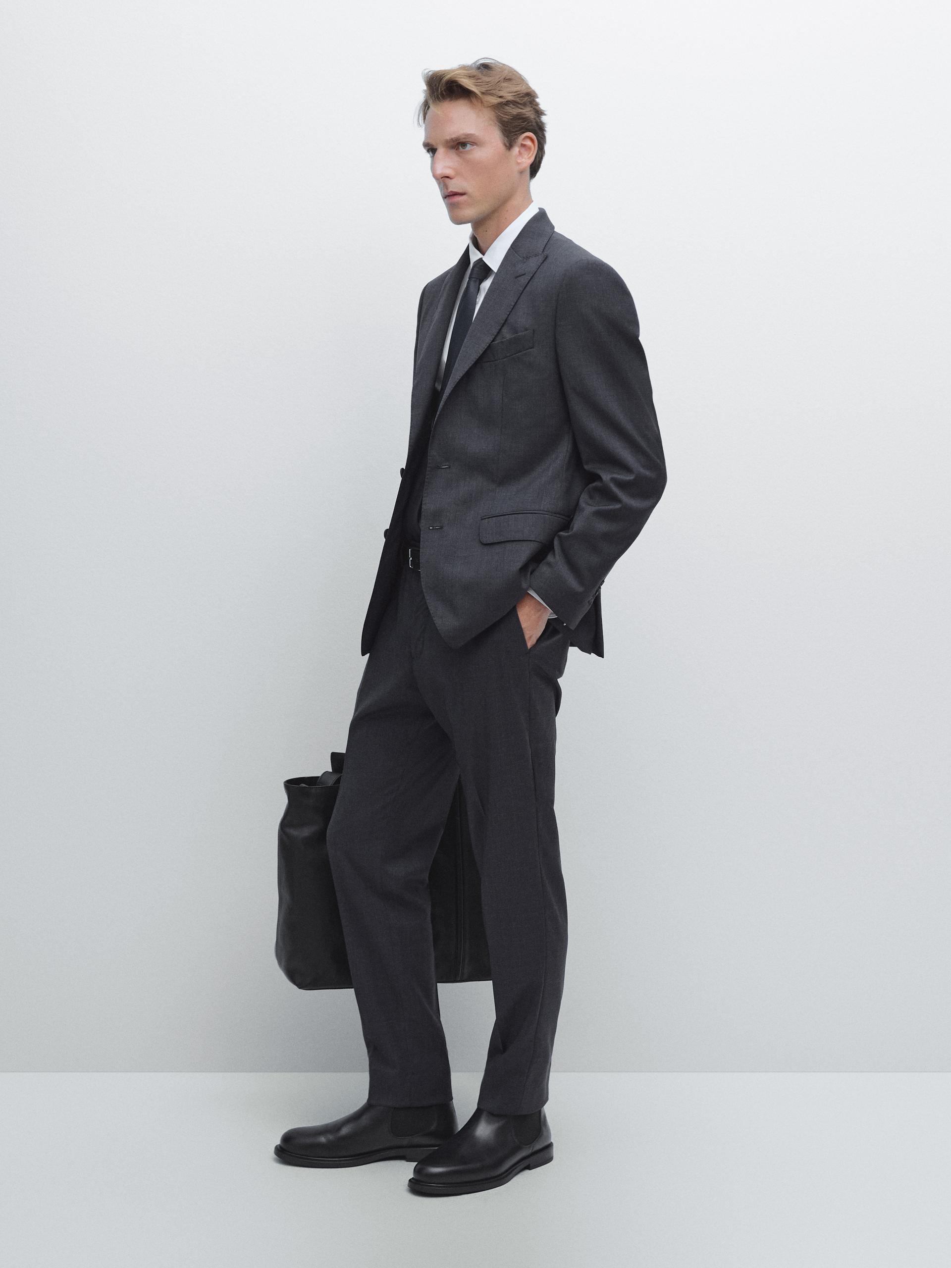 Wełniana Marynarka Od Garnituru - Granatowy - 54 - Massimo Dutti - Mężczyzna