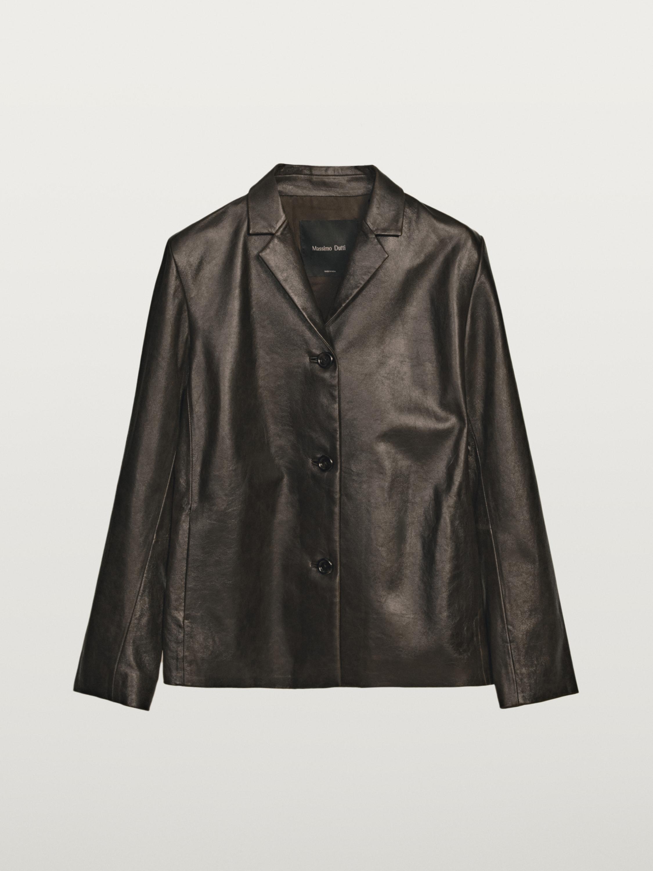 Nappa leather blazer with distressed finish