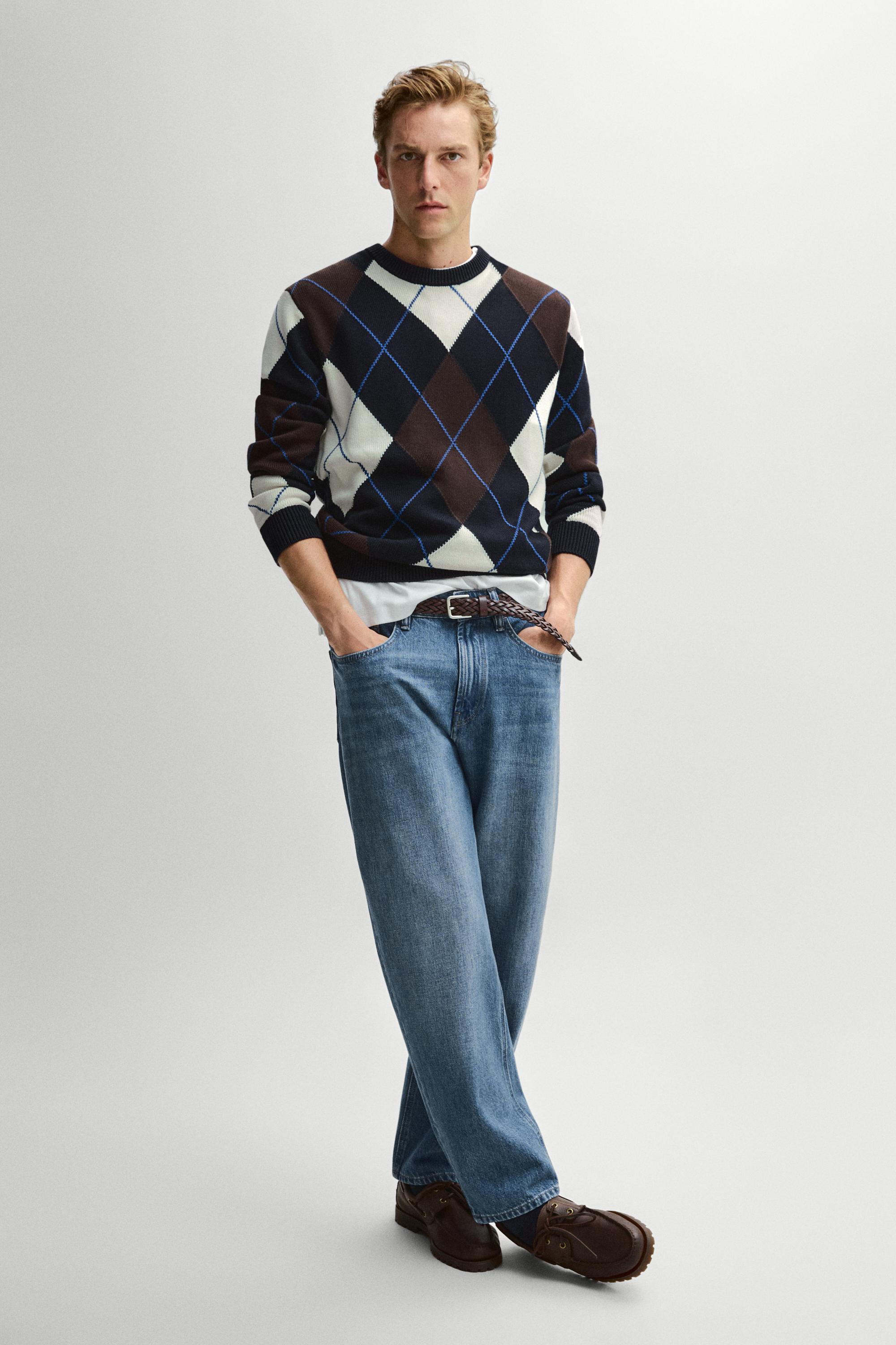 100% Cotton Argyle Knit Sweater