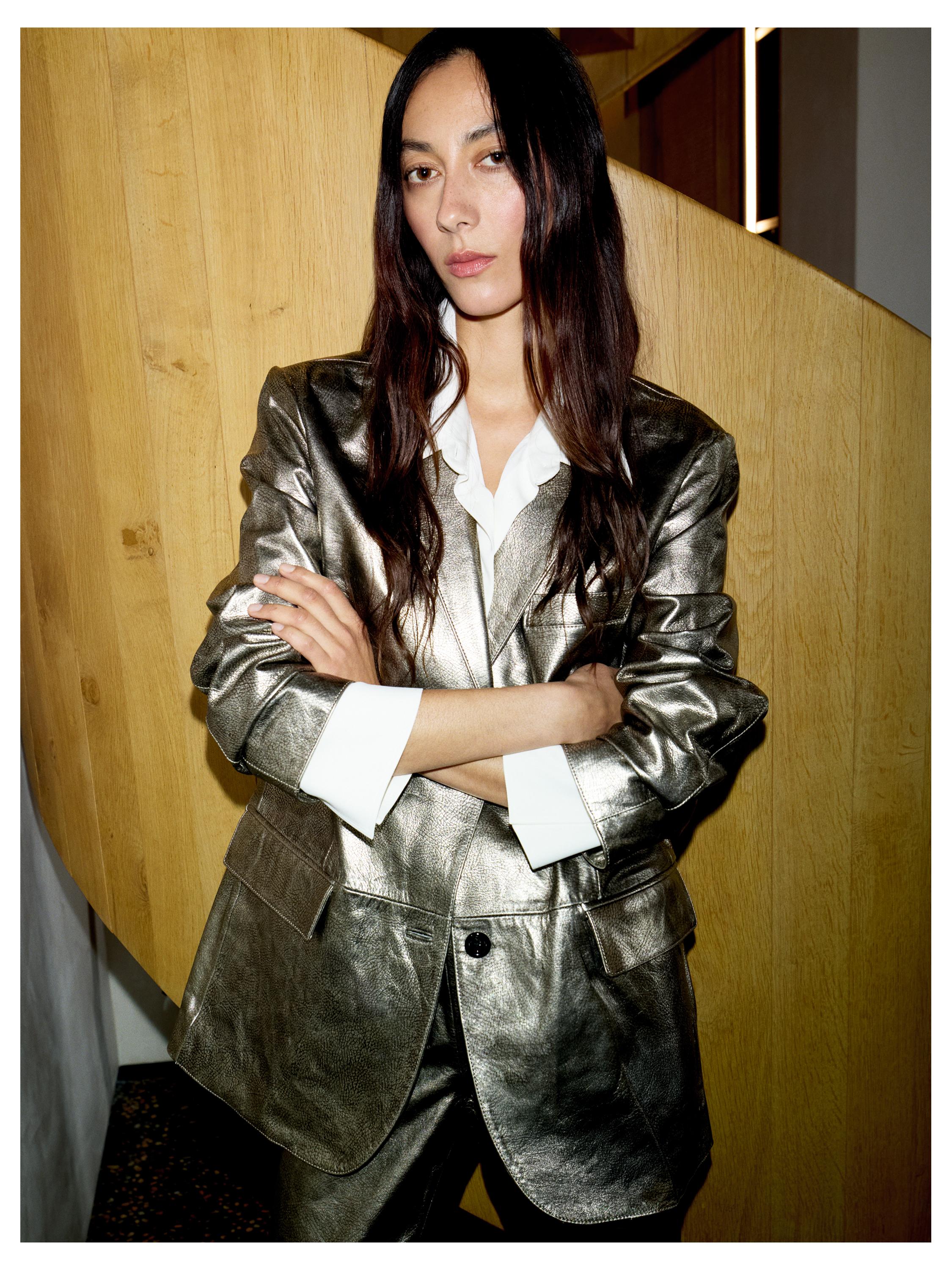 Metallic nappa leather blazer