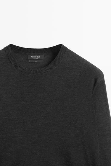 100% merino wool round neck knit sweater — CHARCOAL 4