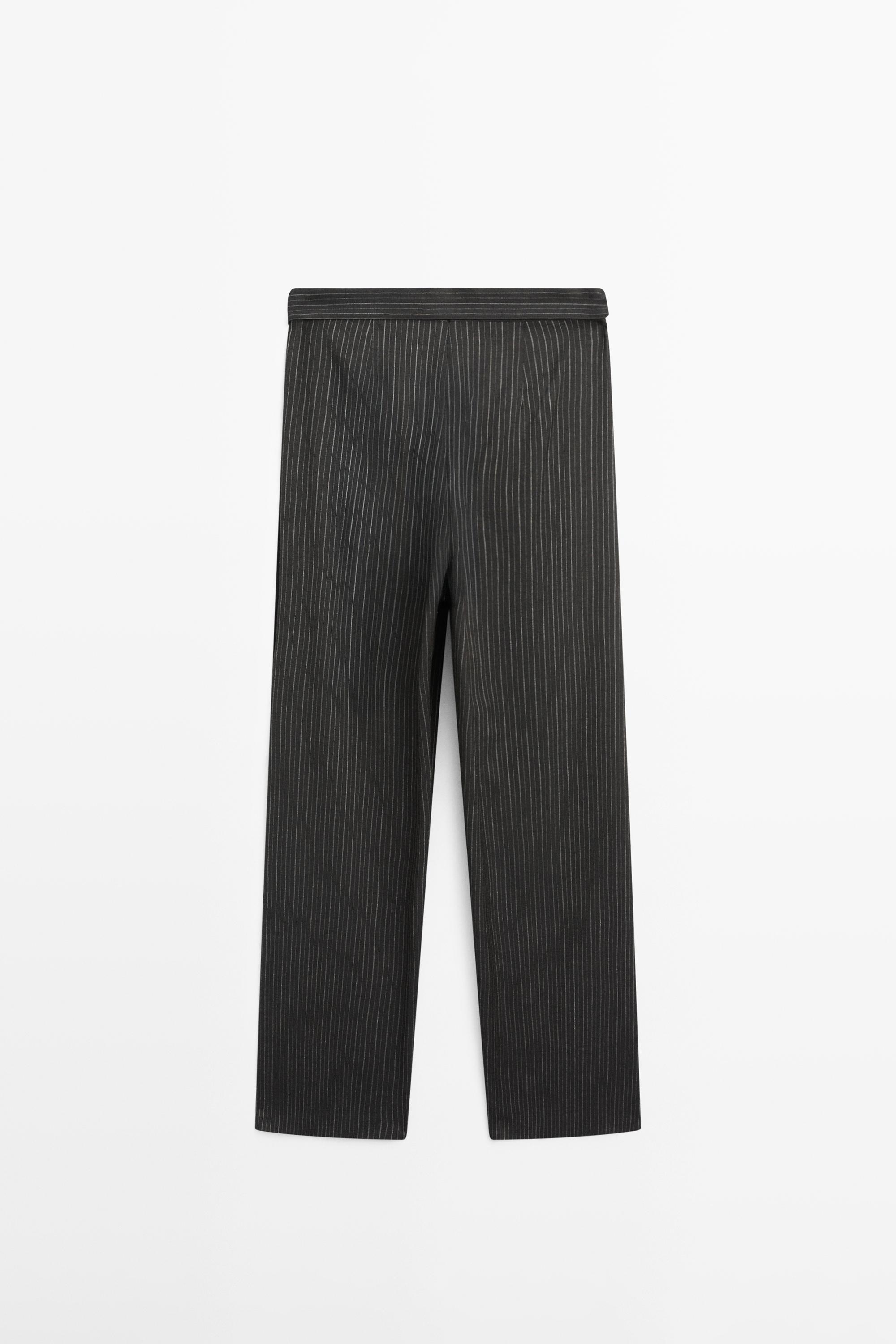 Striped trousers with wrap-style bow detail — BLACK