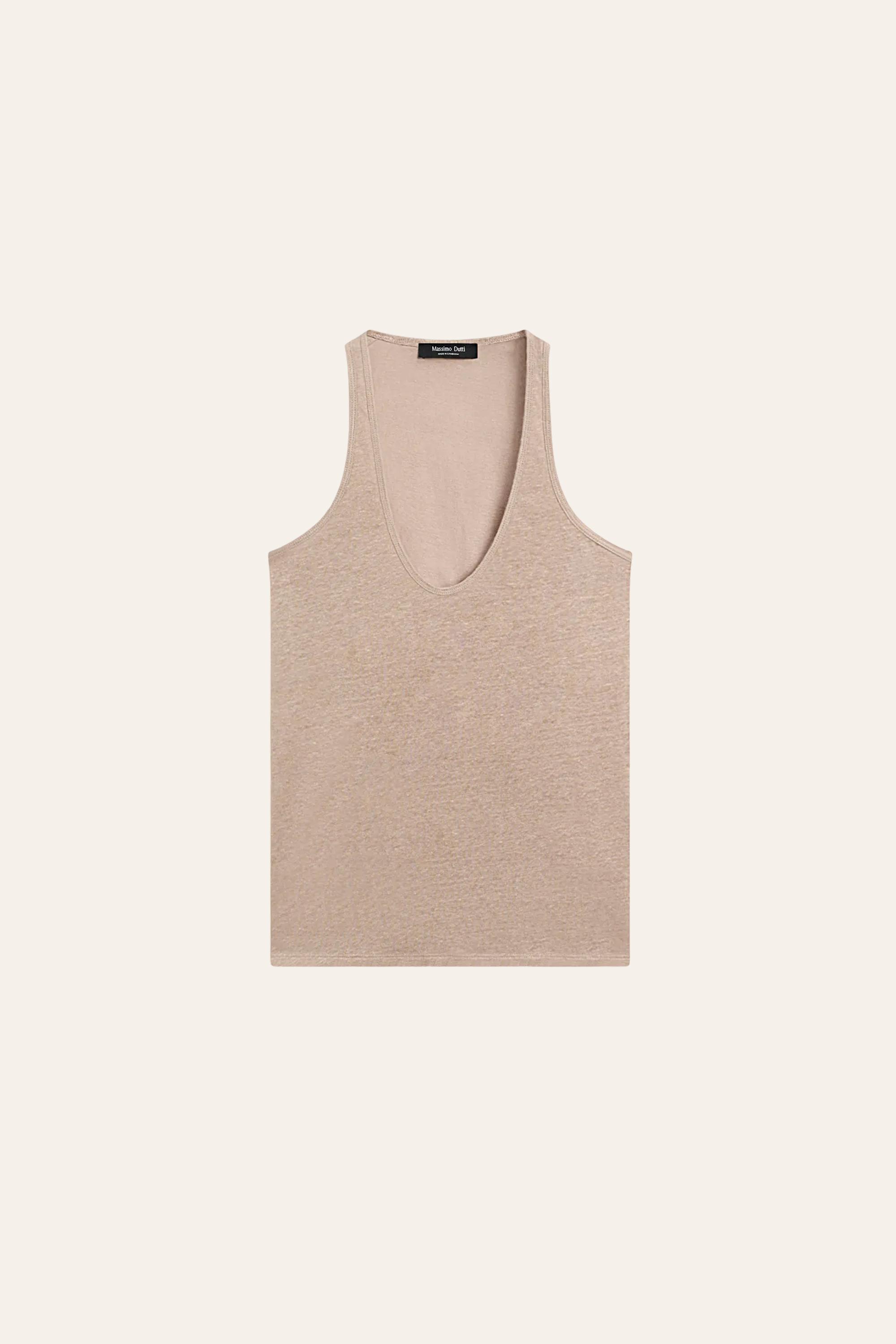 100% linen strappy top — STONE