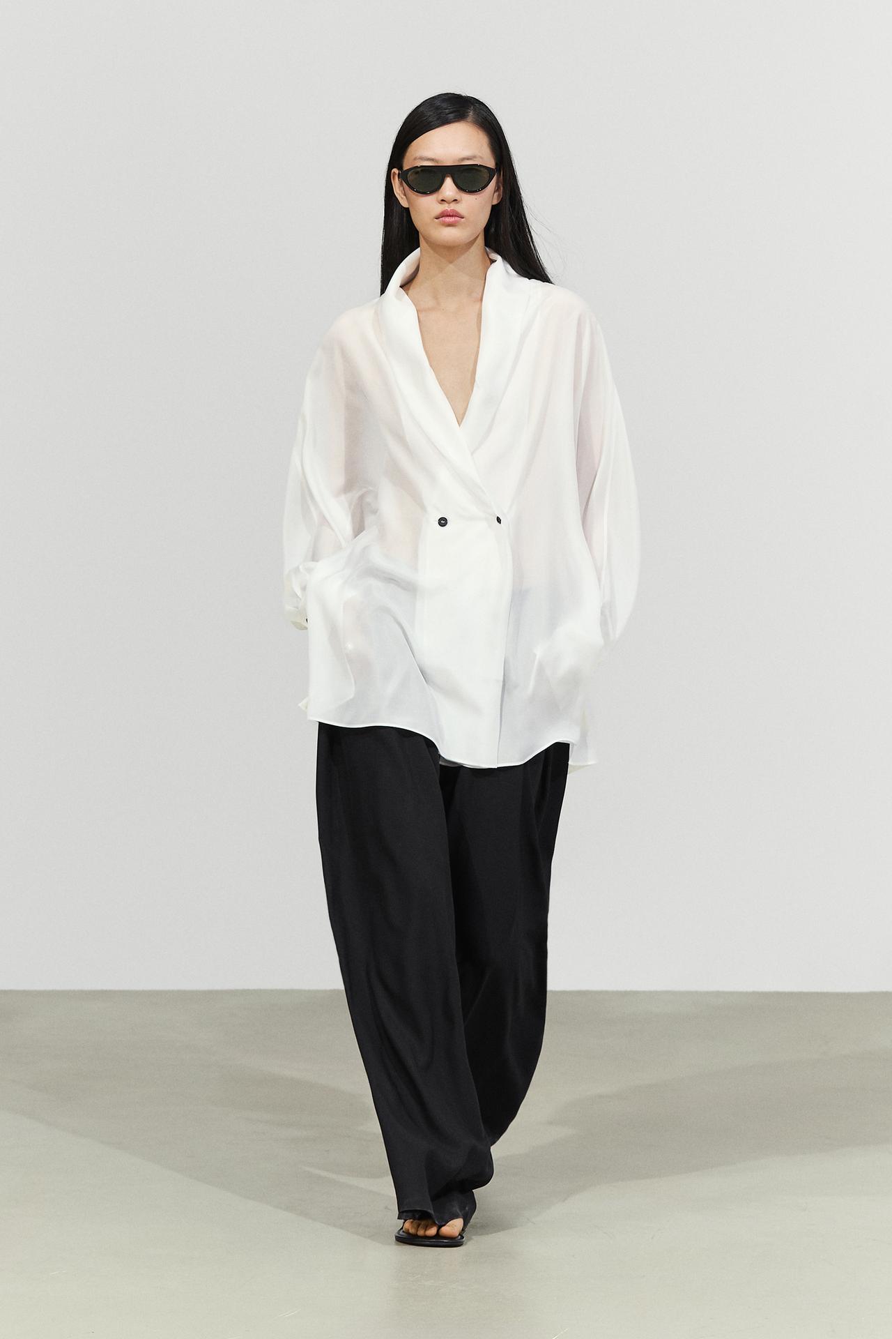 100% silk tuxedo-style wrap shirt — Off white