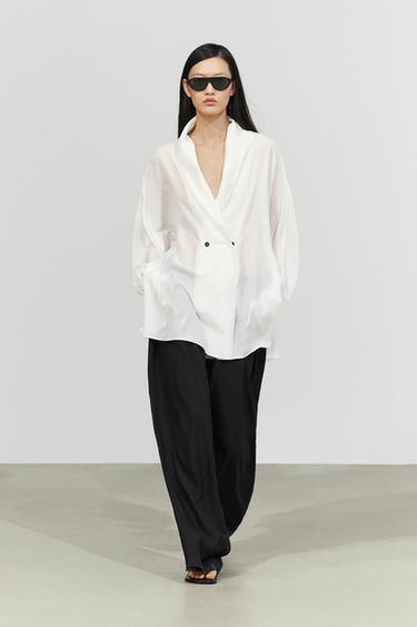 100% silk tuxedo-style wrap shirt — Off white 1