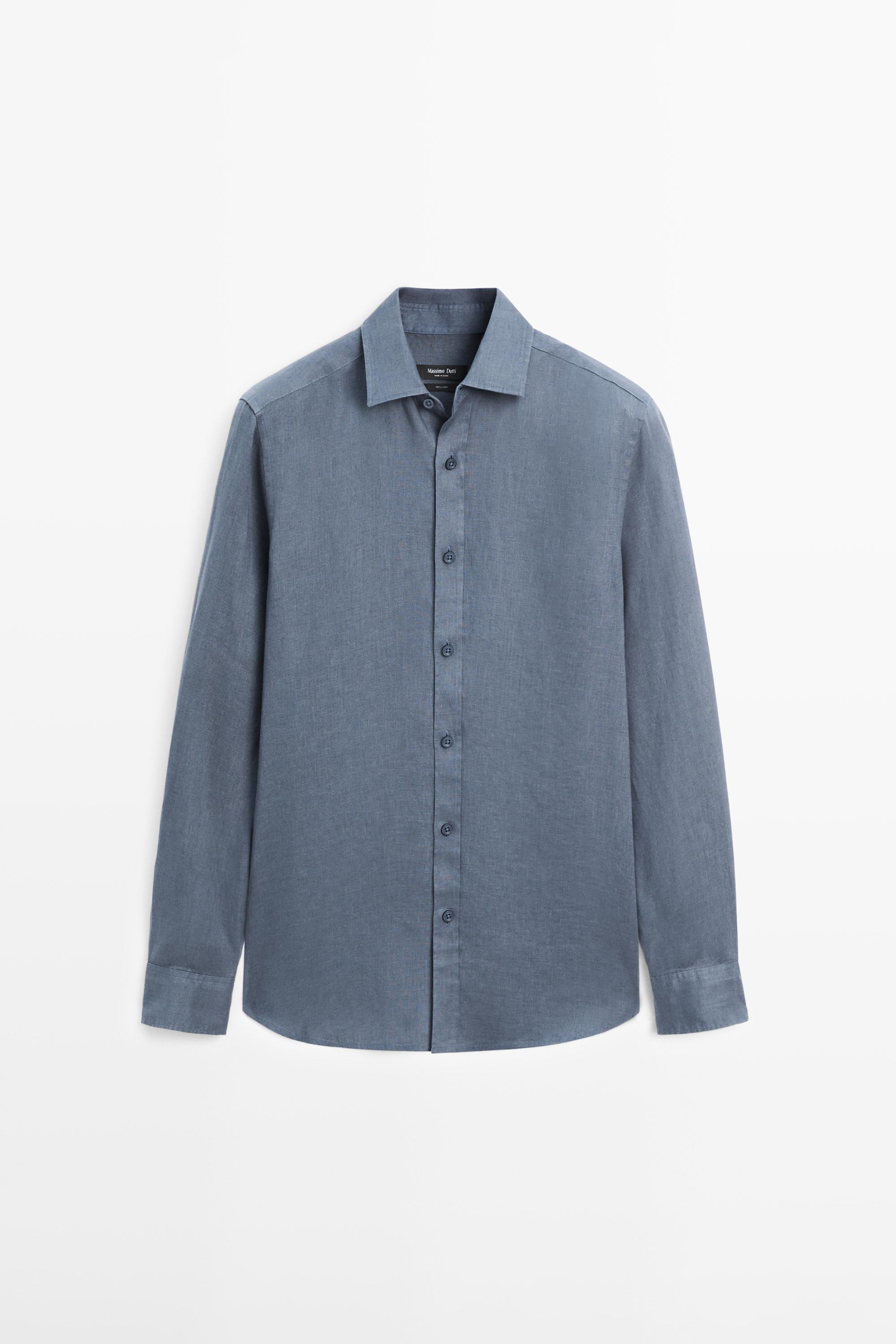 100% linen slim fit shirt — DARK BLUE