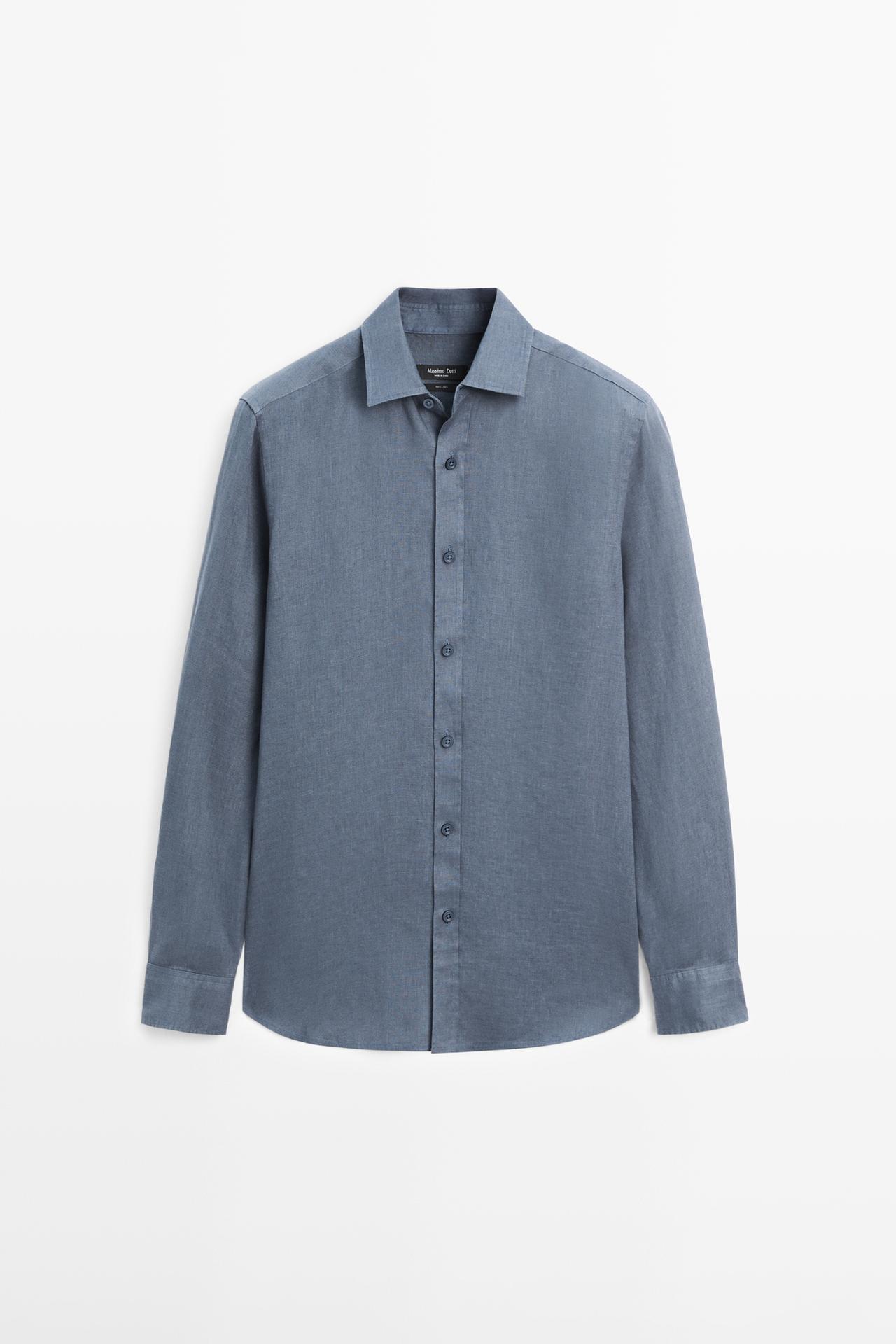 Massimo Dutti - Heren - Slim-Fit Overhemd Van 100% Linnen - Donkerblauw - Xxl