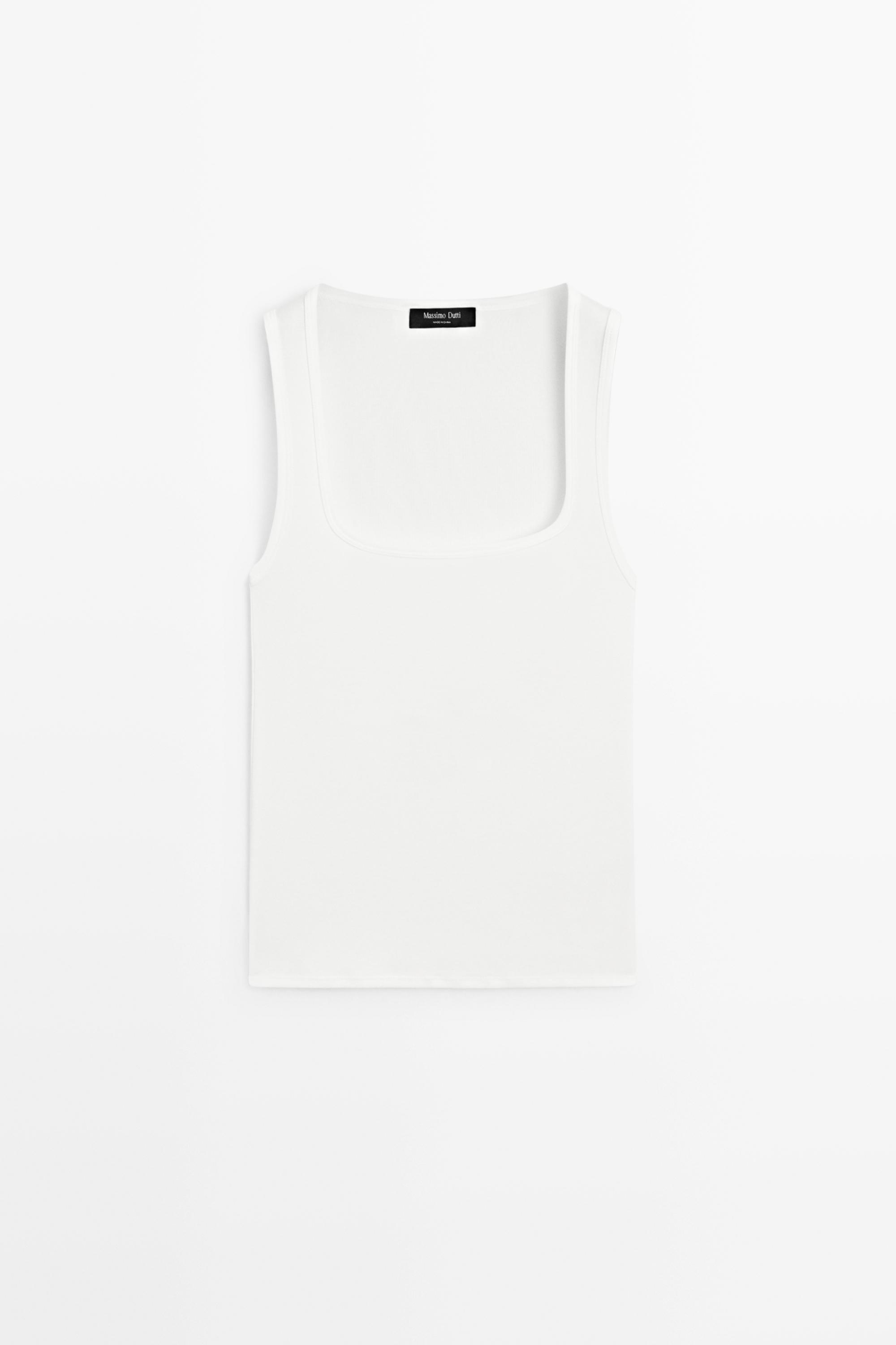 Cotton blend square neck top — Off white