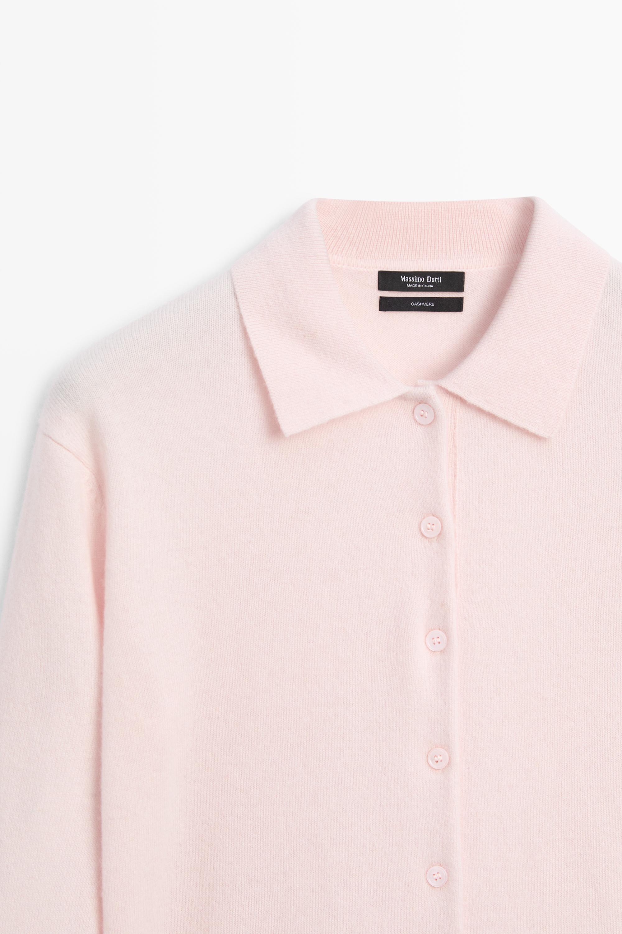100% cashmere knit polo collar cardigan — Pink