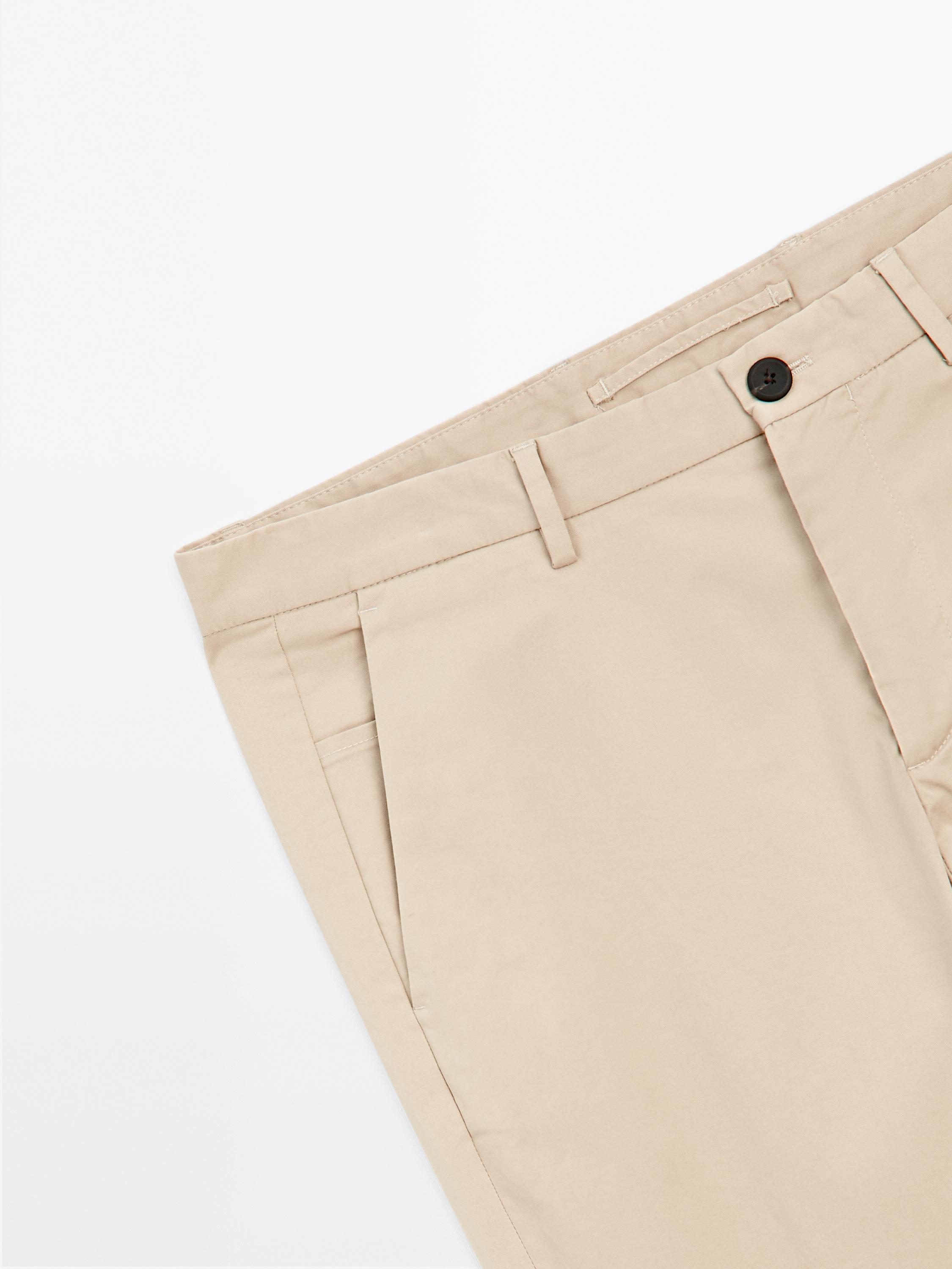 Cotton blend slim fit trousers